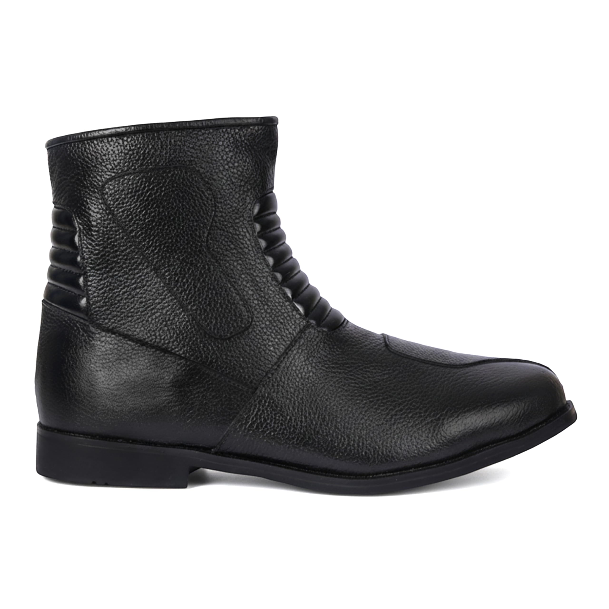 German Wear Motorradstiefel Herren aus Glattem Kalbsleder Wasserabweisende Motorradschuhe mit Seitenreißverschluss Verstärkter Fersen und Zehenbereich Rutschfester Gummisohle Schwarz
