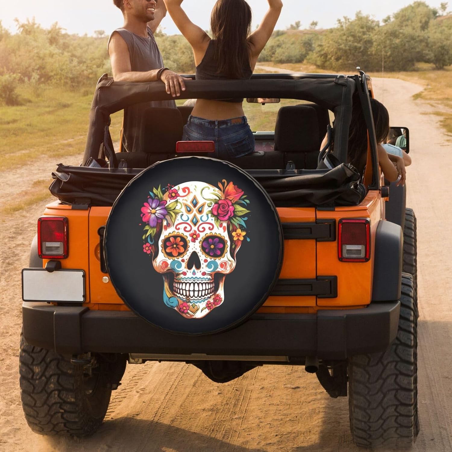 Dujiea Sugar Skull Spare Tire Cover, Universal Wheel Tire Cover, Dust-Proof Tire Protectors for Trailer Rv Van SUV Truck Camper and Many Vehicle 14 15 16 17 Inch