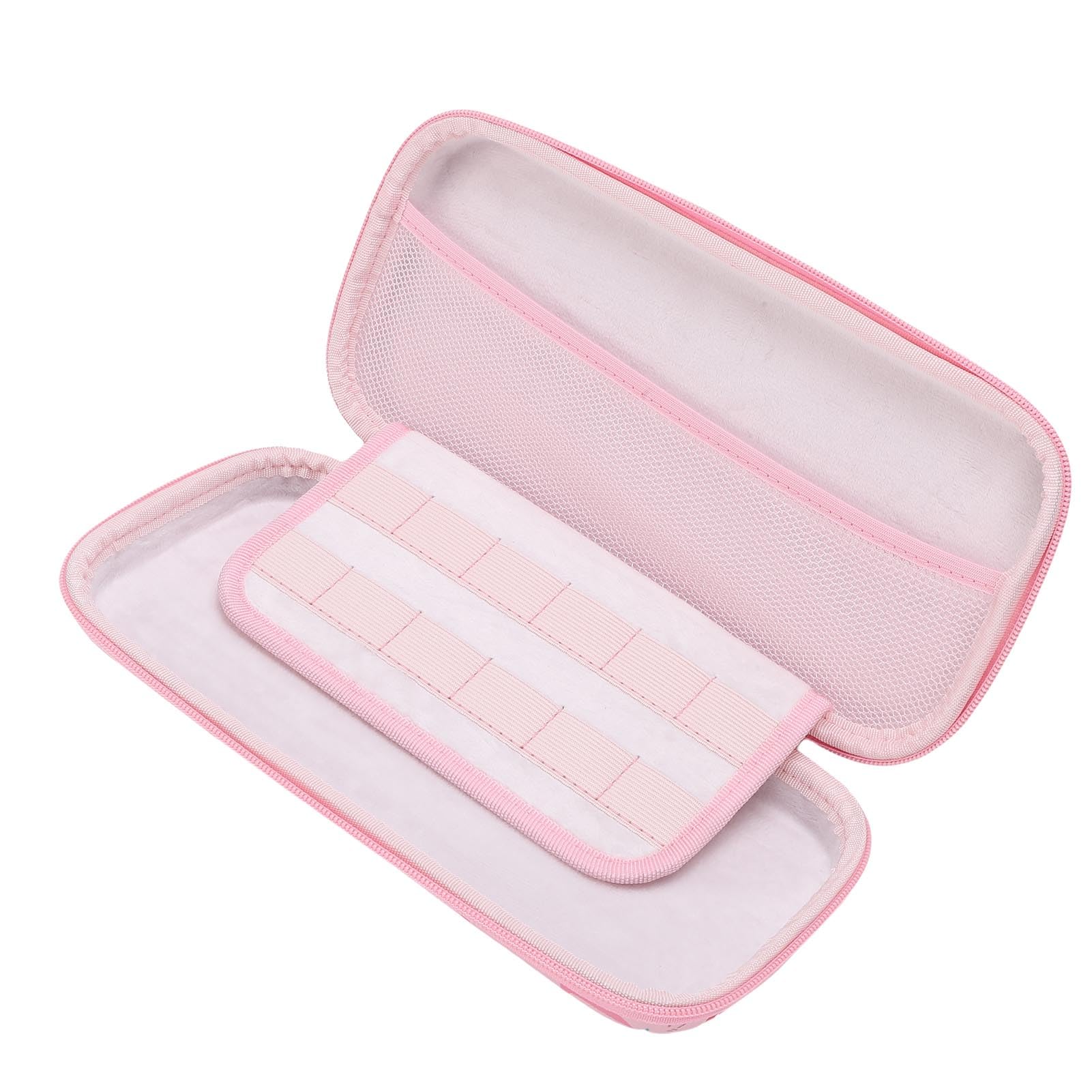 Ejoyous Custodia per Console di Gioco Portatile, Custodia Rigida per Console di Gioco Portatile in EVA con 12 Slot per Schede Tasca in Rete da Viaggio Rosa Fragola per 2 Ragazze (con cinturino)