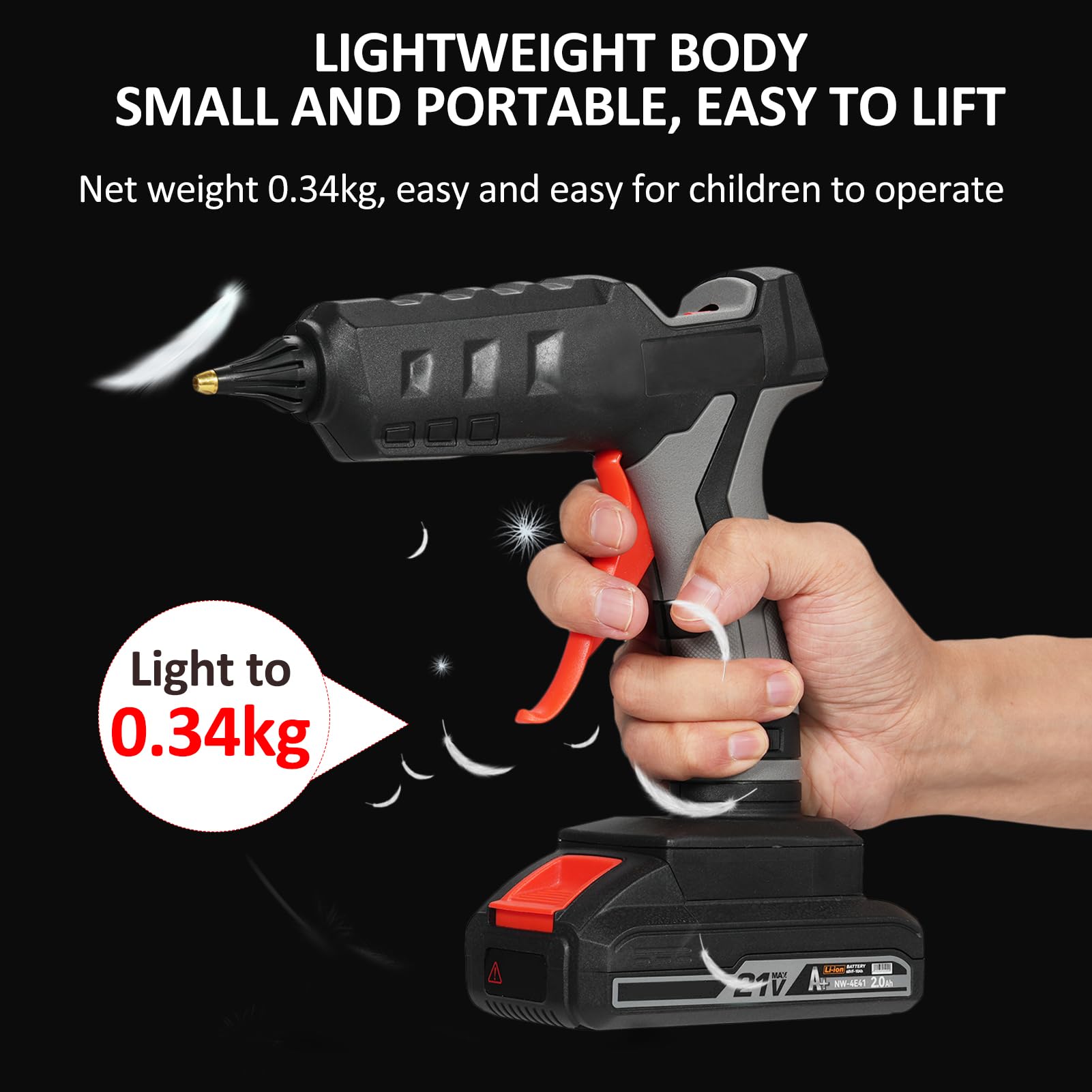 Macchina per colla a caldo elettrica 21V 60W Macchina per estrusione di colla al litio portatile senza fili Applicatore per colla a caldo senza gocciolamento Riscaldamento rapido con