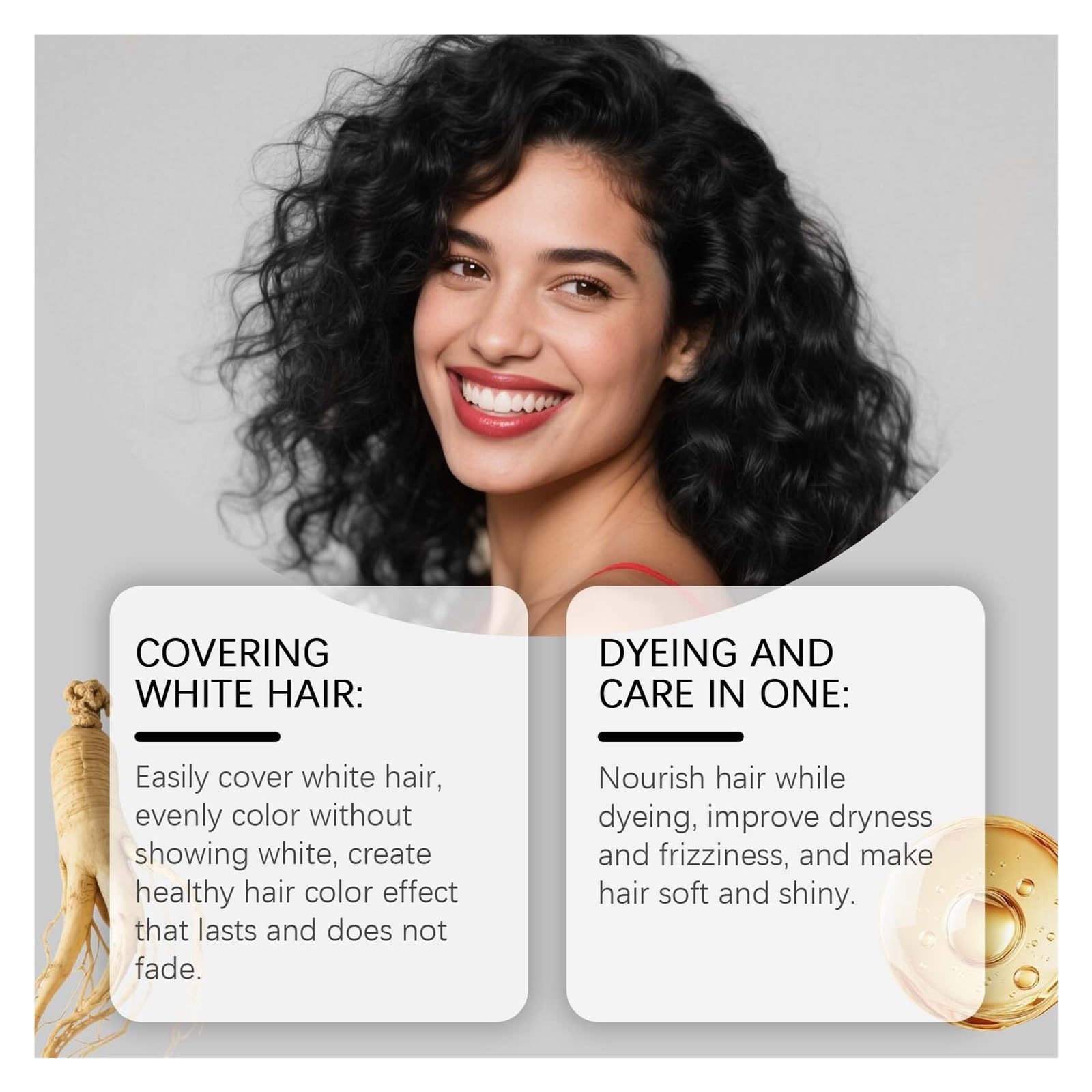 Champú for cabello negro | Cubre las canas sin esfuerzo; Nutre el cabello y mejora la sequedad y el encrespamiento mientras tiñe.(2pcs)