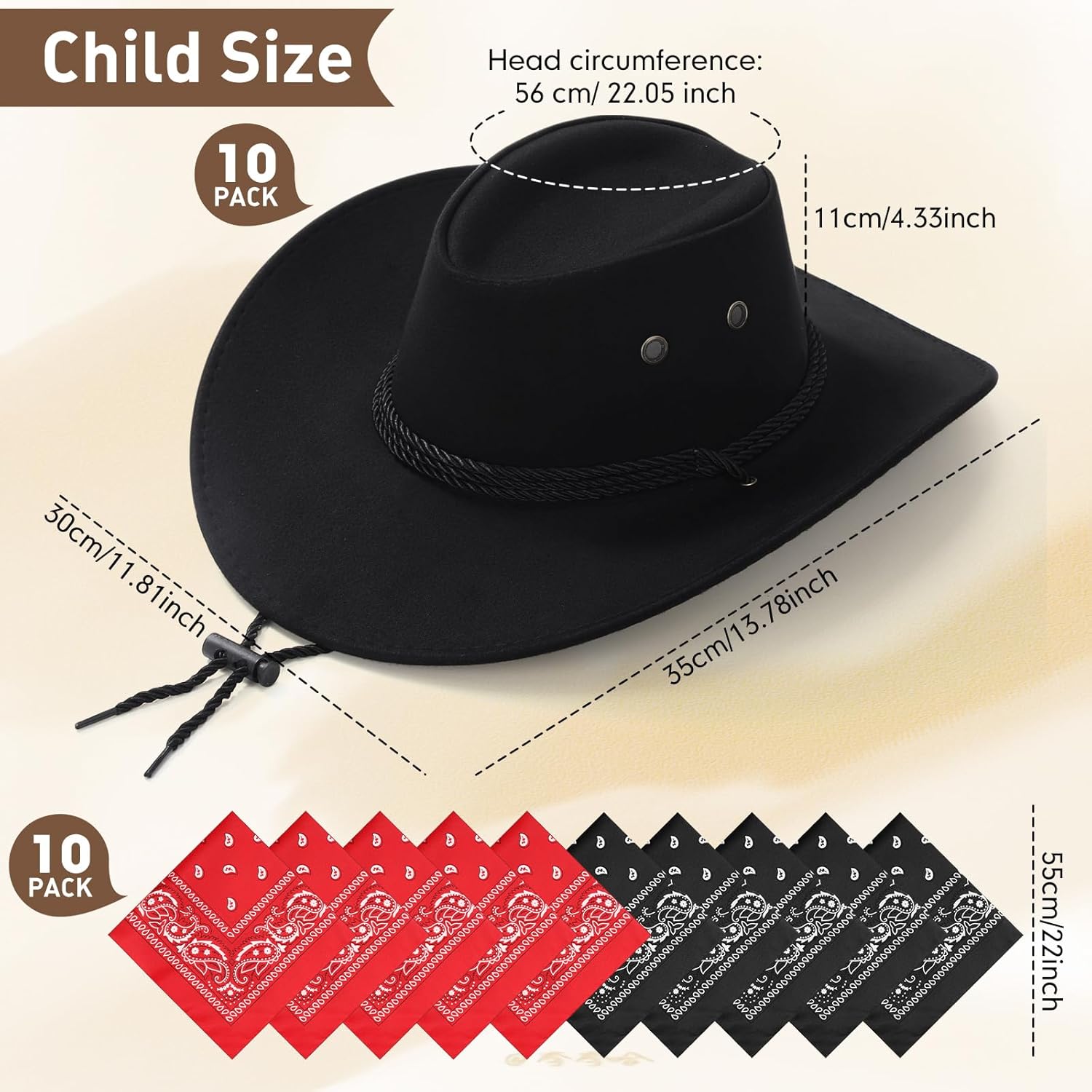 Unittype 20 Pcs Christmas Western Costume Cowboy Hats Set Kids Cowgirl Themed Party Felt Bandanna Hat with Paisley Bulk - Image 2