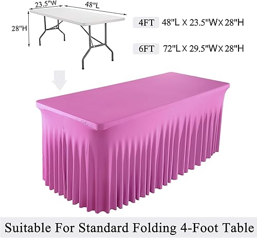Miniatura 5 de Faldones de mesa de elastano fucsia para mesas rectangulares de 4 pies, mantel plegable elástico para bodas, fiestas de cumpleaños, banquetes, baby