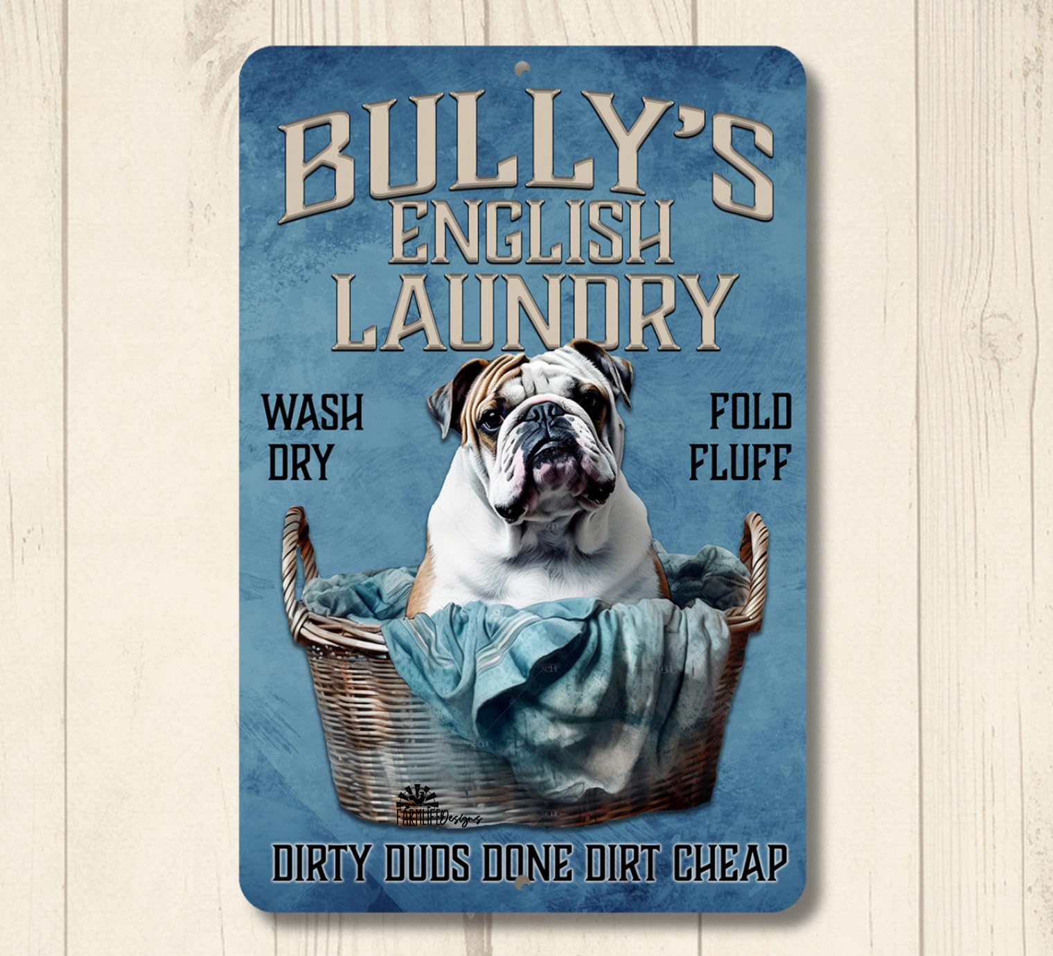 English Bulldog Laundry Sign home decor room bull dog funny metal tin mom gift home decor