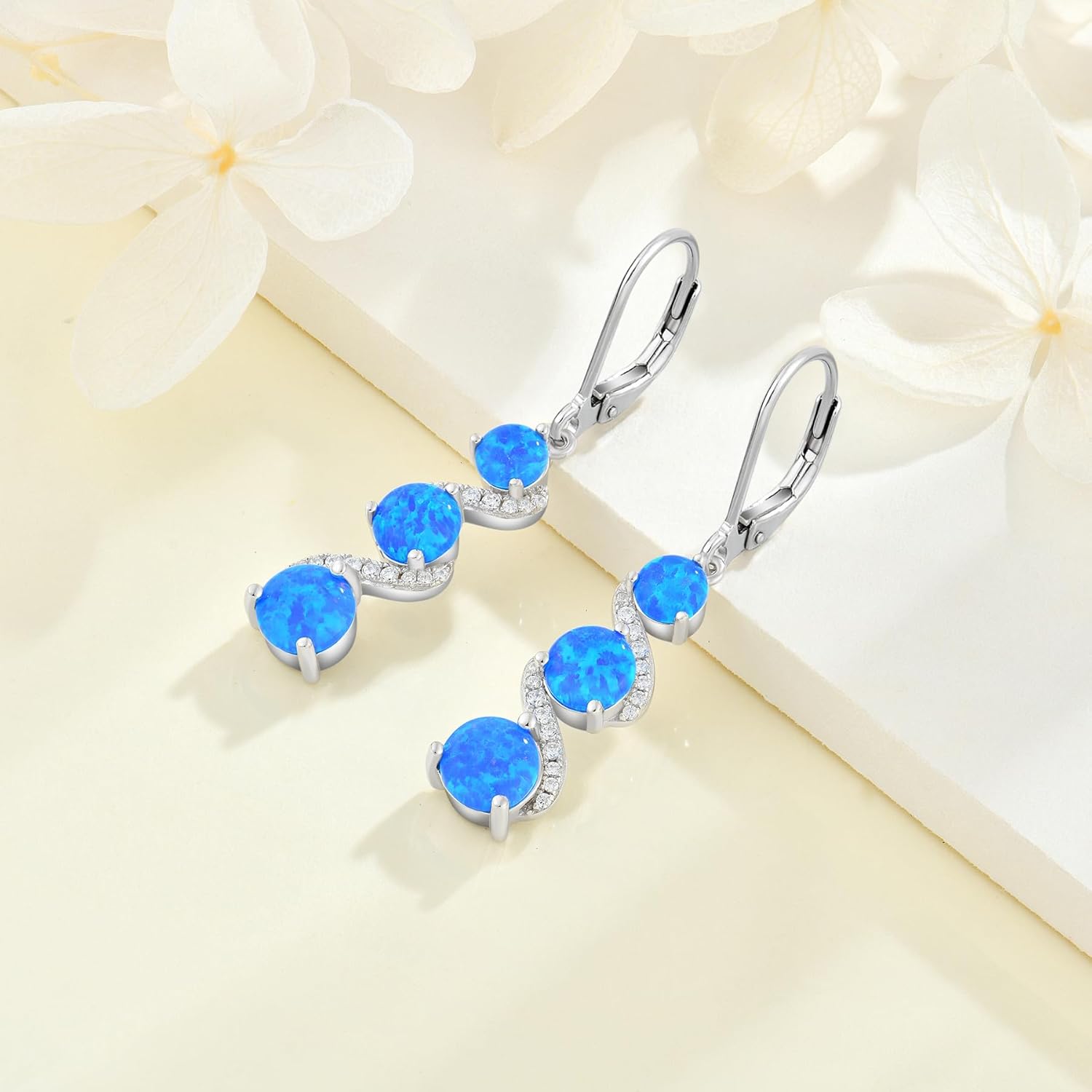 Created Opal Earrings 925 Sterling Silver Leverback Drop Dangle Earrings 5A Cubic Zirconia Jewelry for Women - Image 4