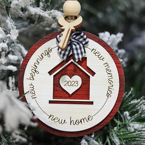 New Beginnings New Memories - Adorno de madera para el hogar 2023, ideas de regalos de inauguración de la casa, decoración grabada para colgar en el