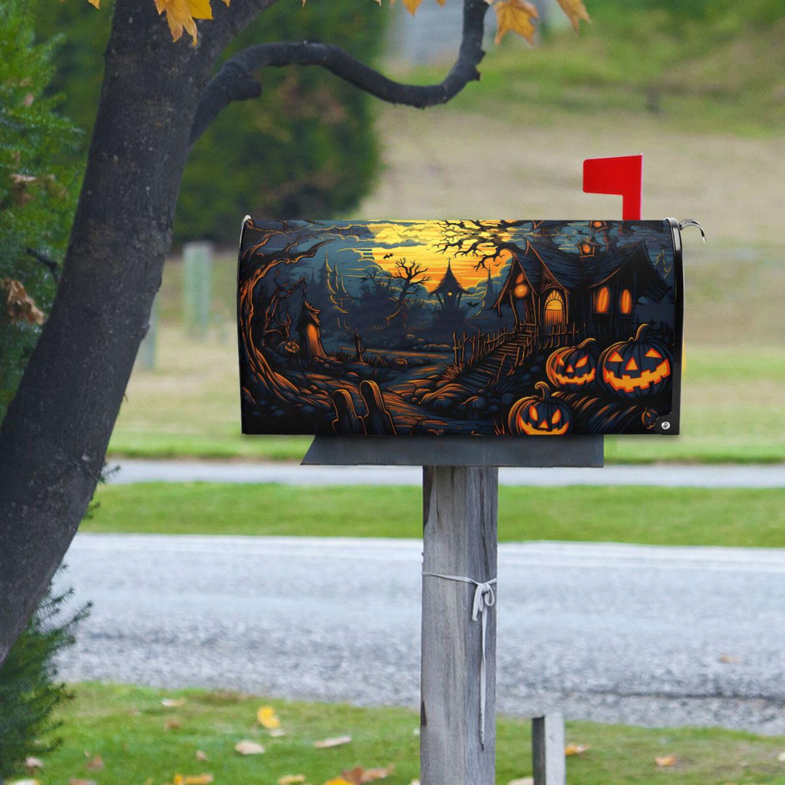 Halloween Castle Mailbox Covers, Magnetic Post Box Cover Wraps Standard