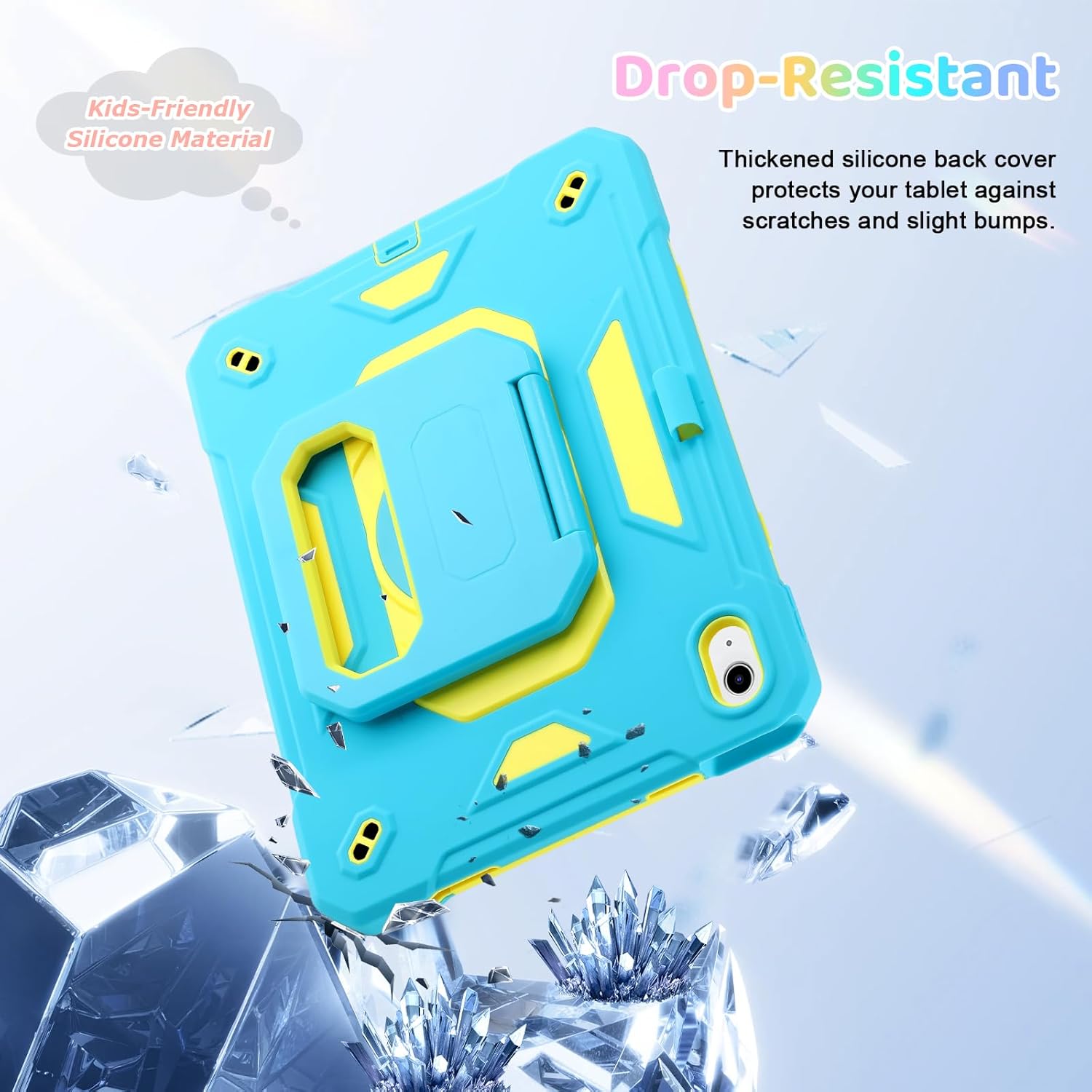 Case for iPad (A16) 2025 11th Gen 10.9'', iPad 10th Generation 2022 10.9'', with Tempered Glass Screen Protector, Rugged Kid Case with Shoulder Strap/Pencil Holder/Folding Stand (Blue+Yellow)