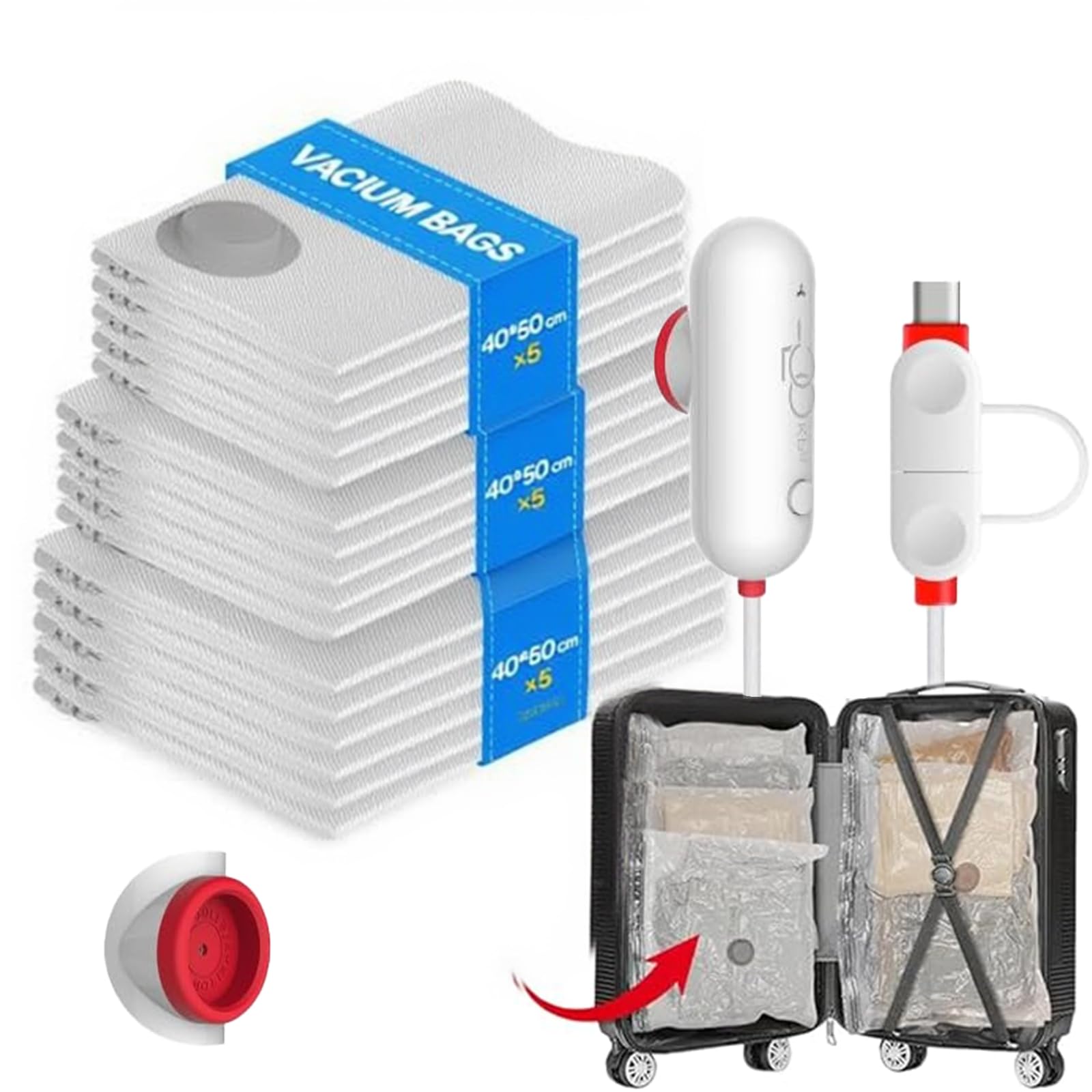 Vacuum Storage Bags with USB Electric Pumps, 15-Pack Vacuum Seal Bags for Travel Clothes, Reusable Airtight Compression Bags for Clothes, Pillows, Comforters, Blankets, Bedding