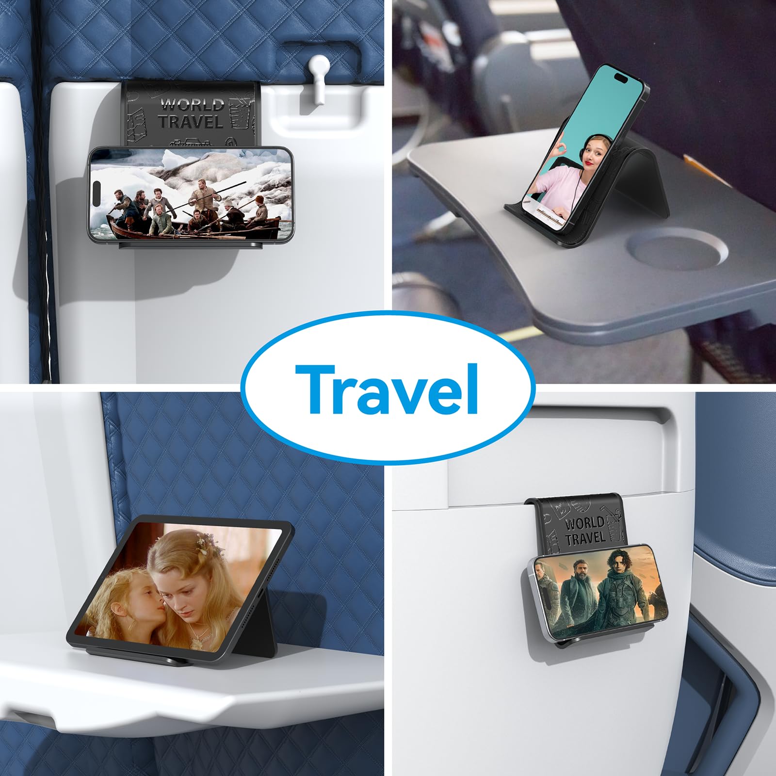 Soporte para teléfono de viaje de avión, soporte flexible para teléfono de viaje, soporte universal para tableta de avión para volar, escritorio, compatible con teléfono, tableta, Kindle (patrón