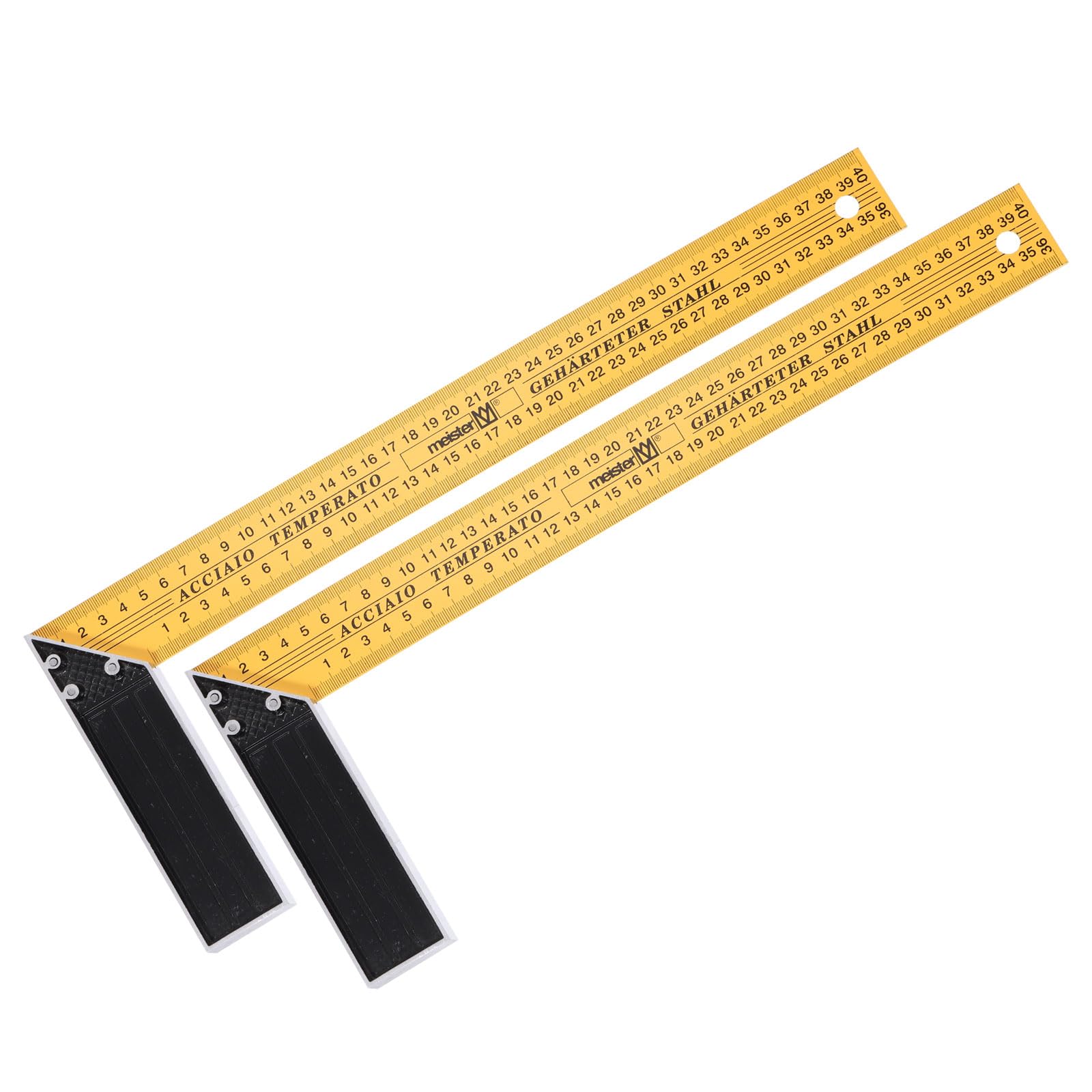 sourcing map 2Pcs Woodworking Square Ruler 40cm Carbon Steel Try Square Metric Precision Framing Carpenter Tool Right Angle Ruler with Aluminium Handle for Professional Carpentry, Yellow Black