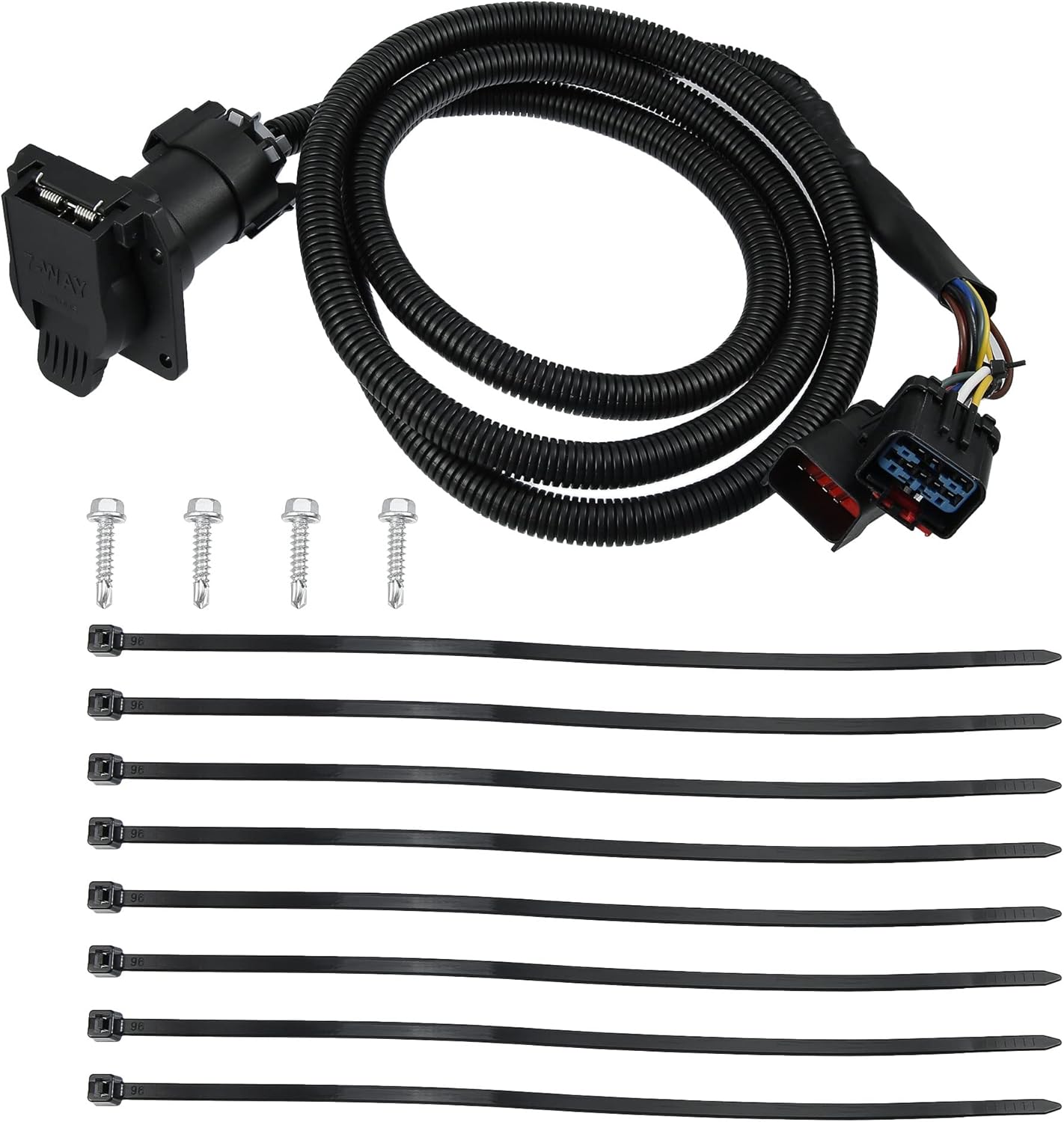 X AUTOHAUX 7-Foot 7 Pin Trailer Wiring Harness Extension Connector Vehicle-Side Truck Bed 7 Way RV Wiring Plug Harness Extension for Dodge for Ram 1500 2500 3500 Dakota