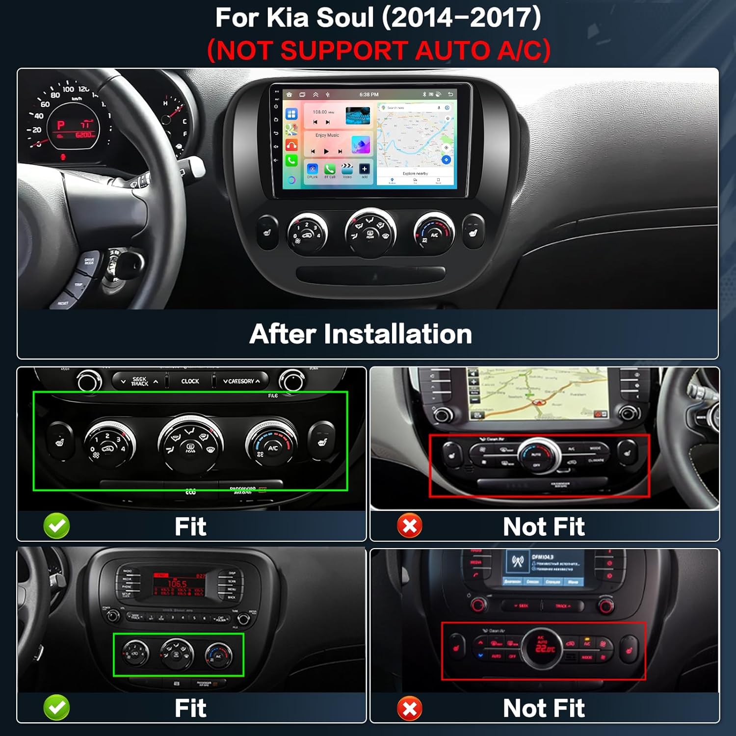 8-Core 4+64G Android 15 Car Stereo Screen for Kia Soul 2014-2017(Manual A/C) Radio Upgrade, 9'' Touch Screen with Wireless CarPlay Android Auto, Mirror Link, GPS Navigation, AHD Backup Camera