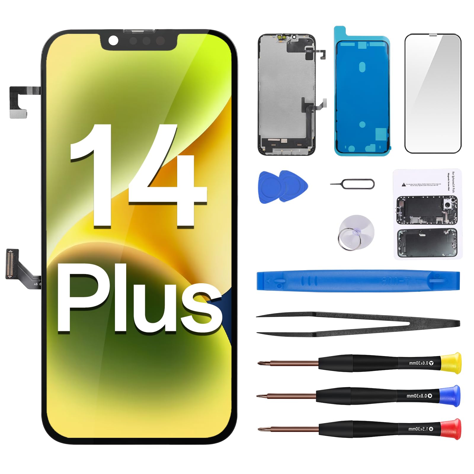 CYKJGS for iPhone 14 Plus Screen Replacement 6.7" 3D Touch LCD Display Digitizer Full Assembly with Earpiece Repair Ambient Light Sensor Proximity