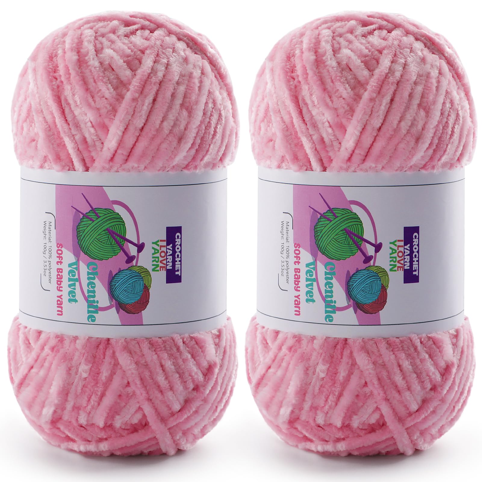 Chenille Velvet Yarn for Crocheting, Pink Fuzzy Fluffy Yarn for Crochet