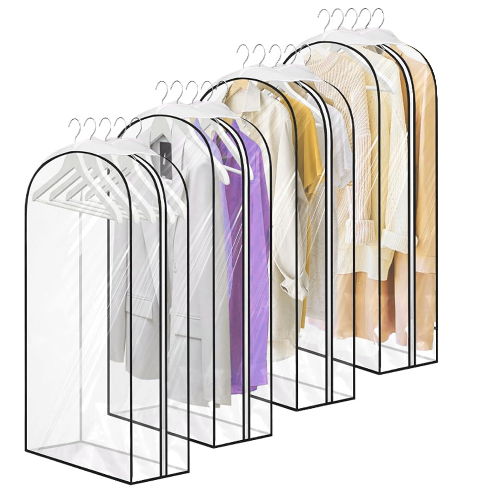 Lifegogo Transparent Clear Dress Covers Garment Bags: 4 Pack 60"/152Cm Dress Bag With Side Zipper And 10"/25Cm Gusseted Waterproof Cothes Bags For Jackets Coats Suits Sweater
