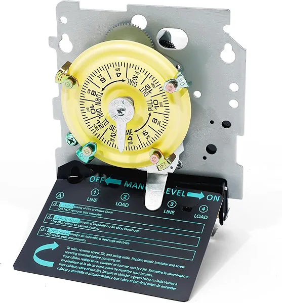 T104M Mechanical Time Switch Mechanism Only, 208-277 VAC 5HP 40A DPST Time Switch, Heavy Duty Electromechanical Outdoor Timer, 24 Hour 12 ON/Off for Pool Pump Water Heater Lighting