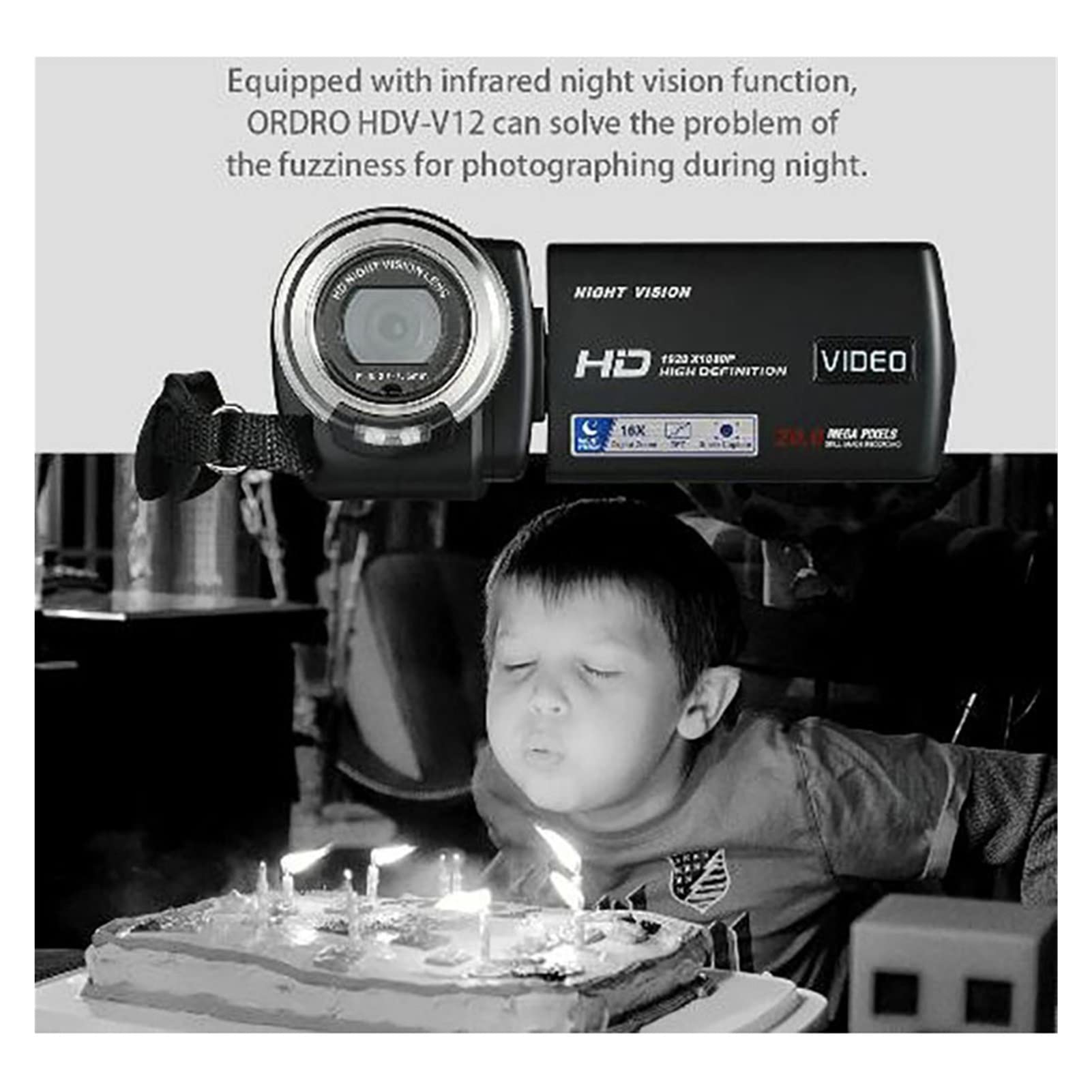 Videocámara con cámara de vídeo Video Camera 4K CAMCORDER COMPLETA HD V12 1080P Recordadora de cámaras de zoom digital de visión nocturna infrarroja for videos de grabación de grabación Videocámara di