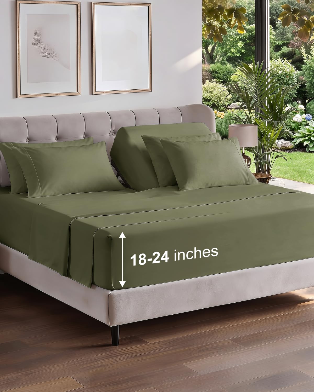 CGK Extra Deep Flex Top Split Head King 6pc Cooling Sheet Set - Sage Green