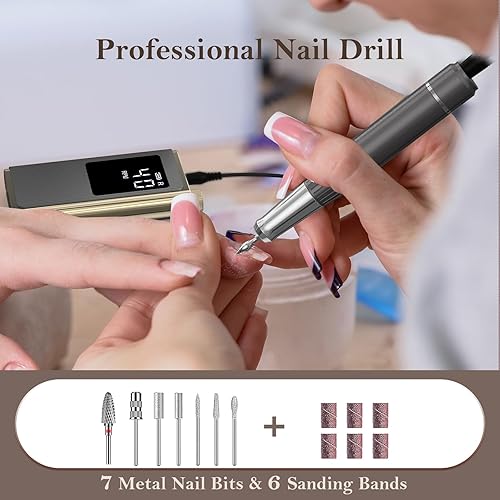 Miniatura 6 de Emisun Taladro de uñas, 40000 rpm, profesional sin escobillas, taladro de uñas recargable portátil, 7 brocas de uñas para arte de uñas, manicura,