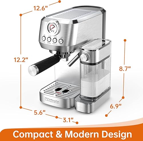 Miniatura 6 de Máquina de capuchino y máquina de café expreso, 20 bares de acero inoxidable para el hogar con sistema automático de espuma de leche, regalos del