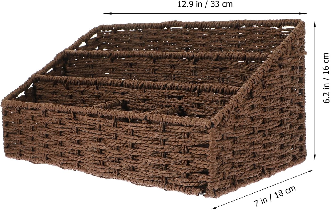 Cabilock Rectangle Wicker Storage Basket, Desktop Woven Storage Basket, Divided with 5 Compartments, Small for Organizing, Sundries Organizer for Home Office (Coffee)