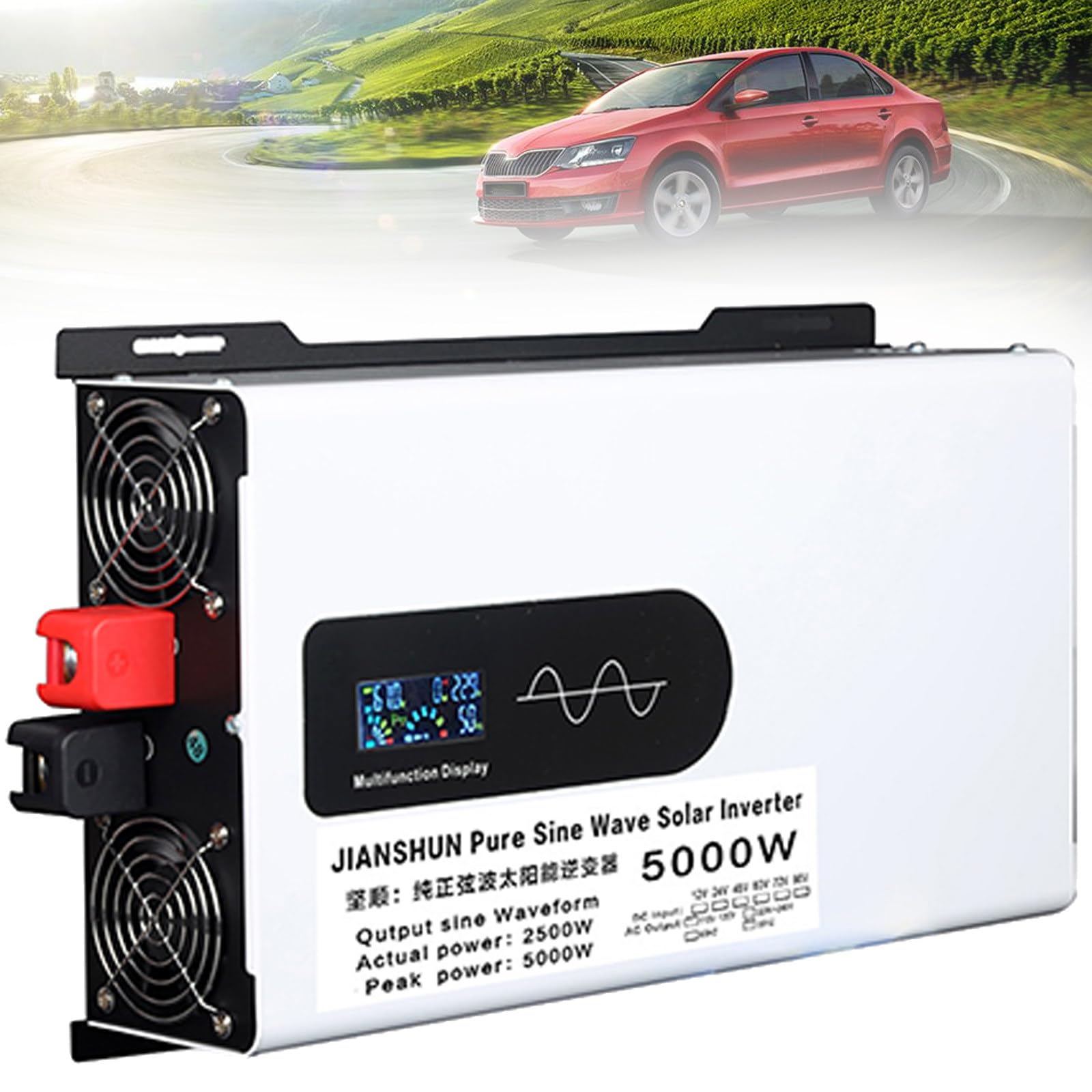 Wechselrichter Reiner Sinus 12V 24V 48V 60V 72V 96V auf 220V 230V KFZ Spannungswandler Power Inverter mit LCD-Bildschirm und 2 Steckdosen,für Wohnmobil LKW Auto,5000W-72V