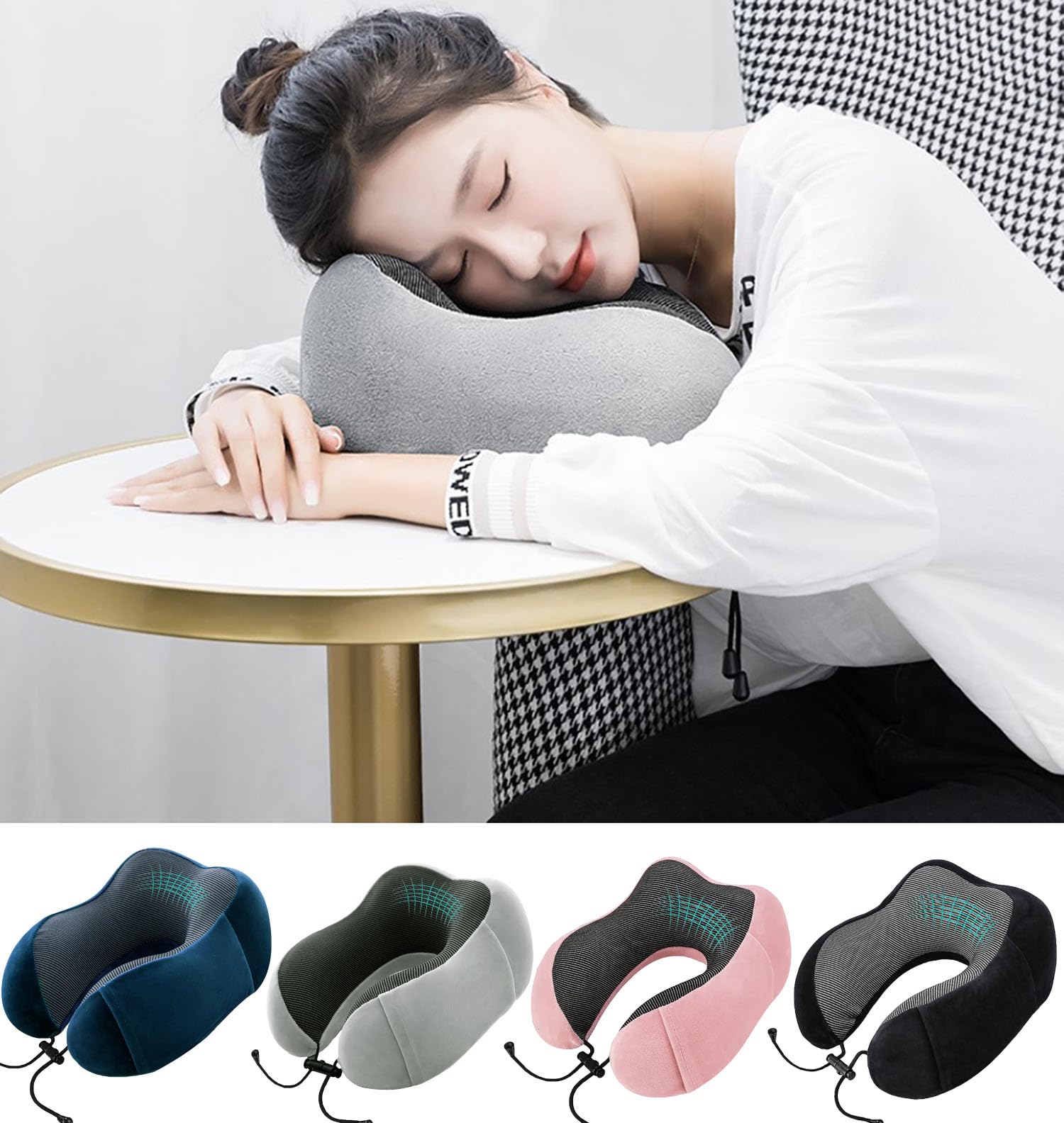 Accessoire Voyage Sommeil Transport Oreiller Voyage Mémoire De Forme - Soutien Nuque Ergonomique Pour Avion, Voiture | Sac De Transport Inclus Oreiller Avion Mousse Mémoire Forme GOLDORANGE