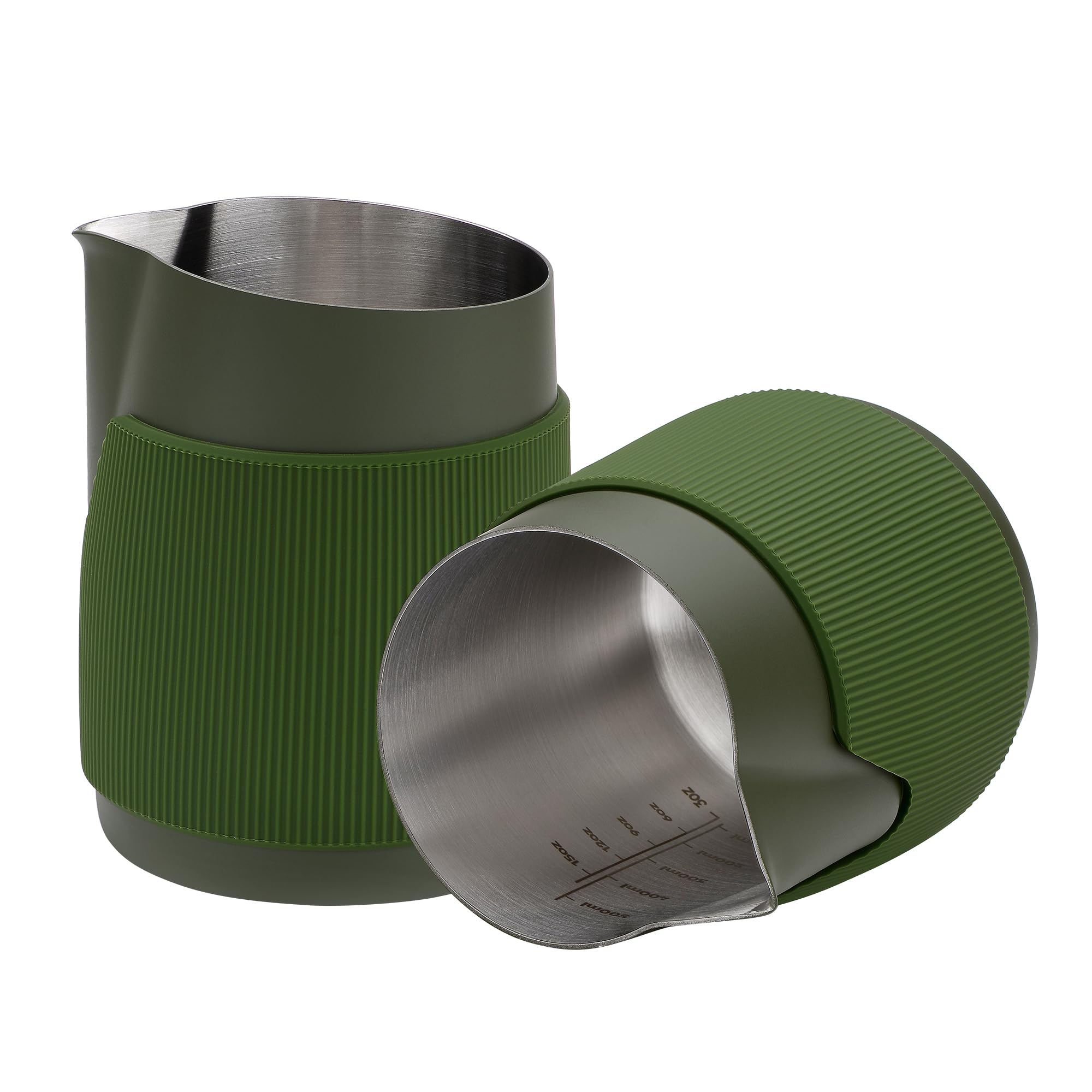 NormcoreHandleless Milk Frothing Jug, Milk Pitcher 20.3 oz, Stainless Steel Latte Art Pitcher with Sharp Spout, Heat-Resistant Grip, Green, 600 ml