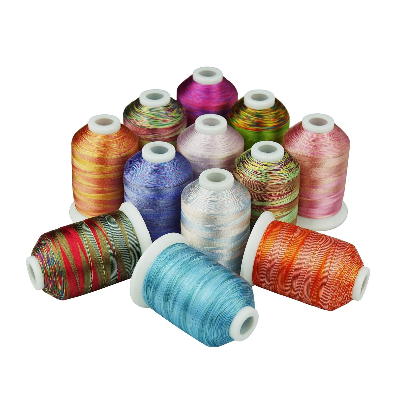 Ricamo fili Colori variegati Multi-colori Filo di ricamo in poliestere 12 colori 1100 yards per bobina da te (Color : 12 colors A)