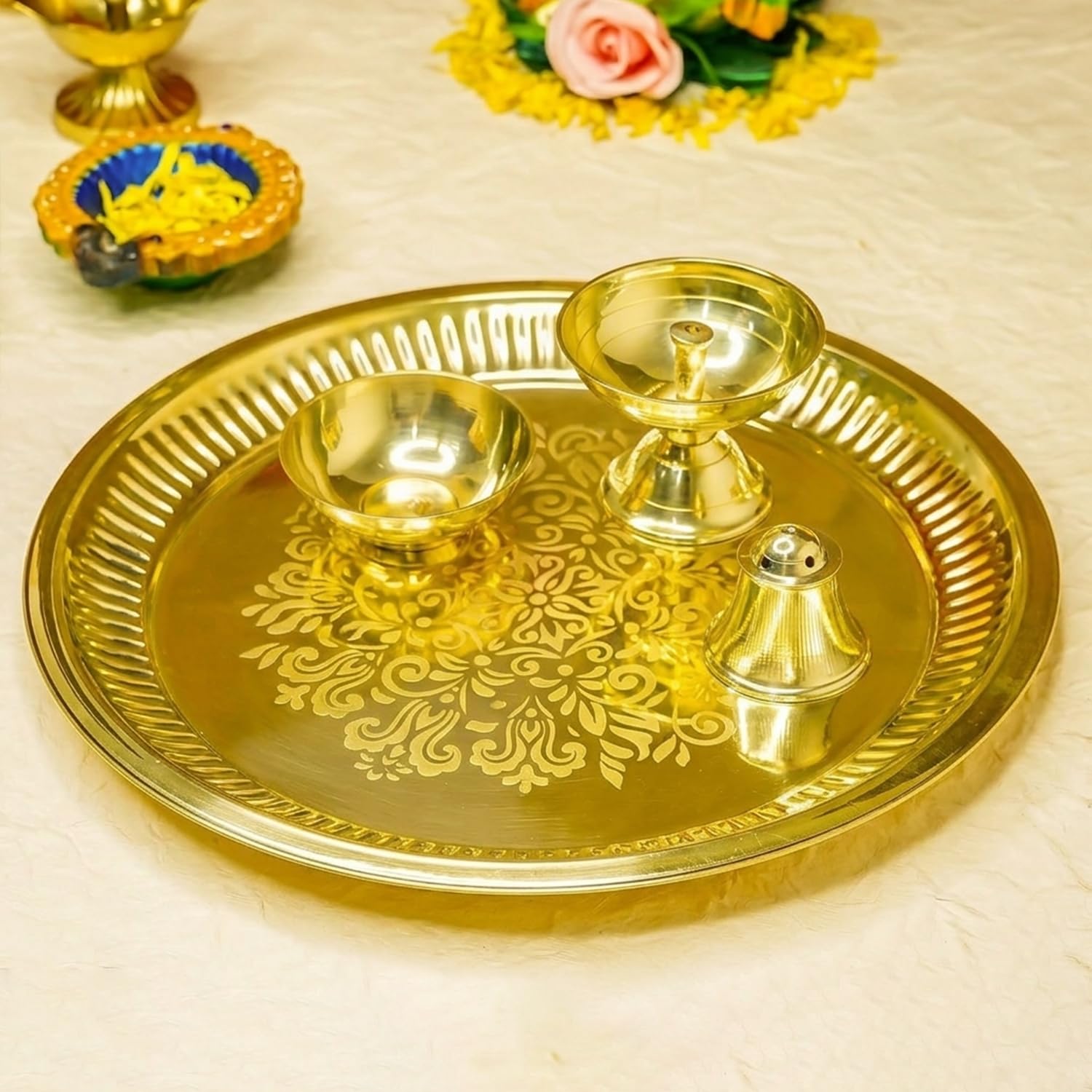 Ekhasa Brass Pooja Thali Set - Pure Brass, Gift Ideas -2