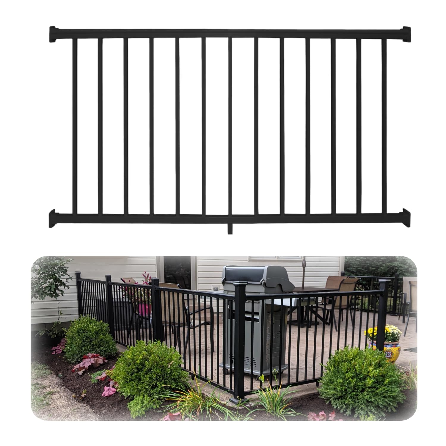 Weatherables Stanford 42 in. H x 6 ft. W Aluminum Deck Railing Kit - Black Powder-Coated Porch Balcony Rail System