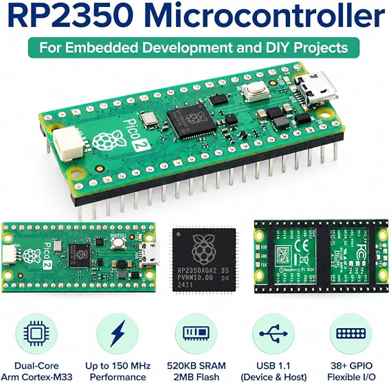 Pi Pico 2H RP2350 ボード はんだ付け済みピン Raspberry Pi Pico 2用
