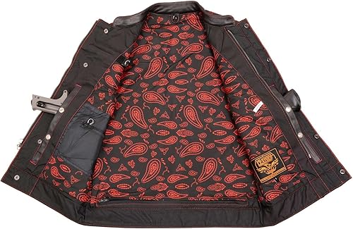 Miniatura 8 de Milwaukee Leather MLM3526 Men's Black Old Glory Accented Red Stitching Leather Vest  WArmhole Trim Open Collar Design - Small