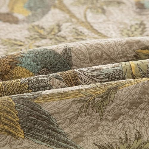 Miniatura 5 de Brandream Juego de edredón de algodón con estampado de pájaros y pájaros, juego de colcha vintage, 3 piezas