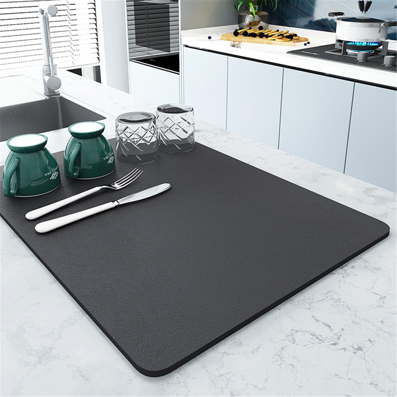 Kaffeemaschine Abtropfmatte – Super Saugfähige, Schnelltrocknende Spülmatte für Geschirr & Küche, Rutschfeste Trockenmatte für Kaffeemaschine, Theke & Bad (Dunkelgrau,50 x 60 cm)