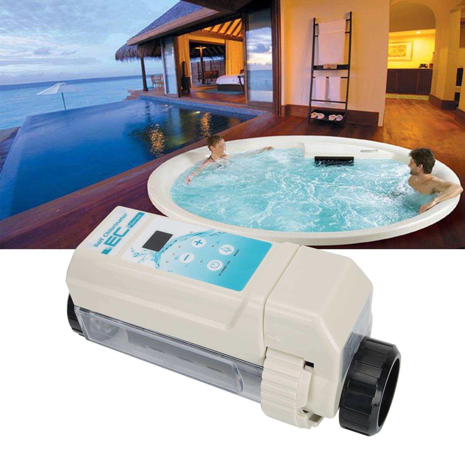 Clorador de agua salada, 12g/H Limpieza automática Sistema de generador de cloro de piscina de agua salada, Funciones completas Operación simple Generador de cloro de piscina Clorador para spa Piscina