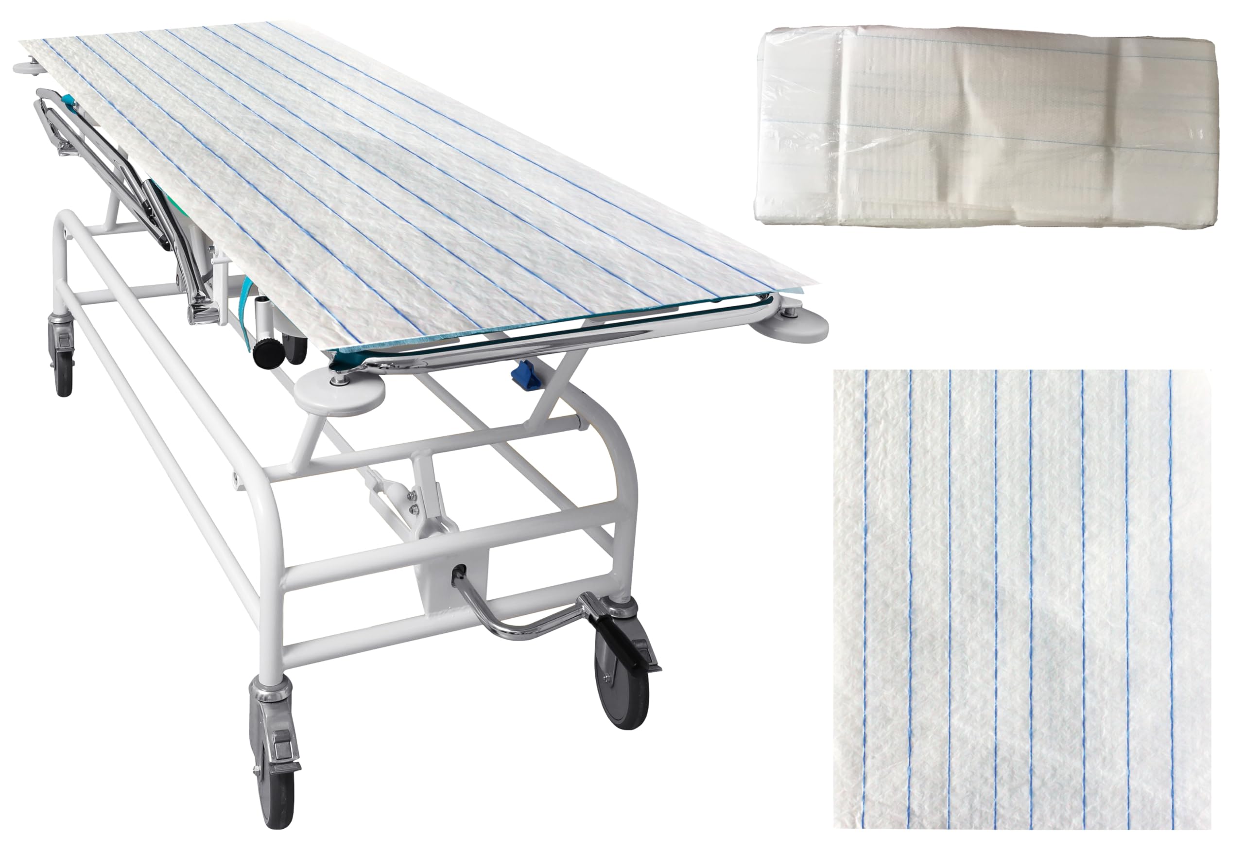 TIGA-MED Tragelaken 100 x 200 cm | 100 Stück | 8-fach nylonfadenverstärkt | Einmallaken mit feuchtigkeitsdichter PE-Rückseite | Schutzlaken für Patiententransfer, Rettungsdienst, Pflege & Krankenhaus