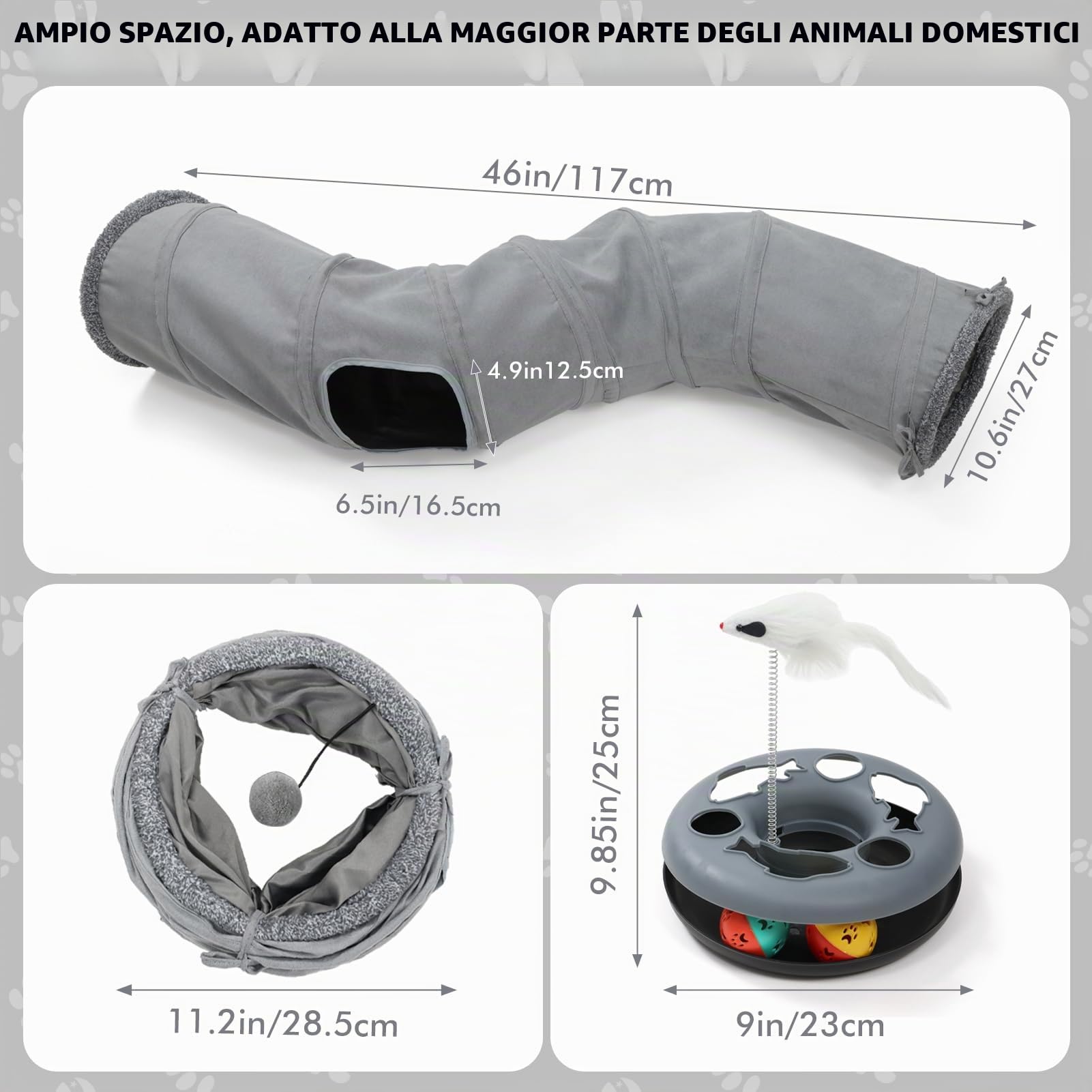 Tunnel per Gatti, Giocattoli per Gatti da Interno Adulti, Set di Giocattoli Interattivi con Palline Rotanti, Bacchetta di Piume, Pesce, Coperta, Accessori per Gatto