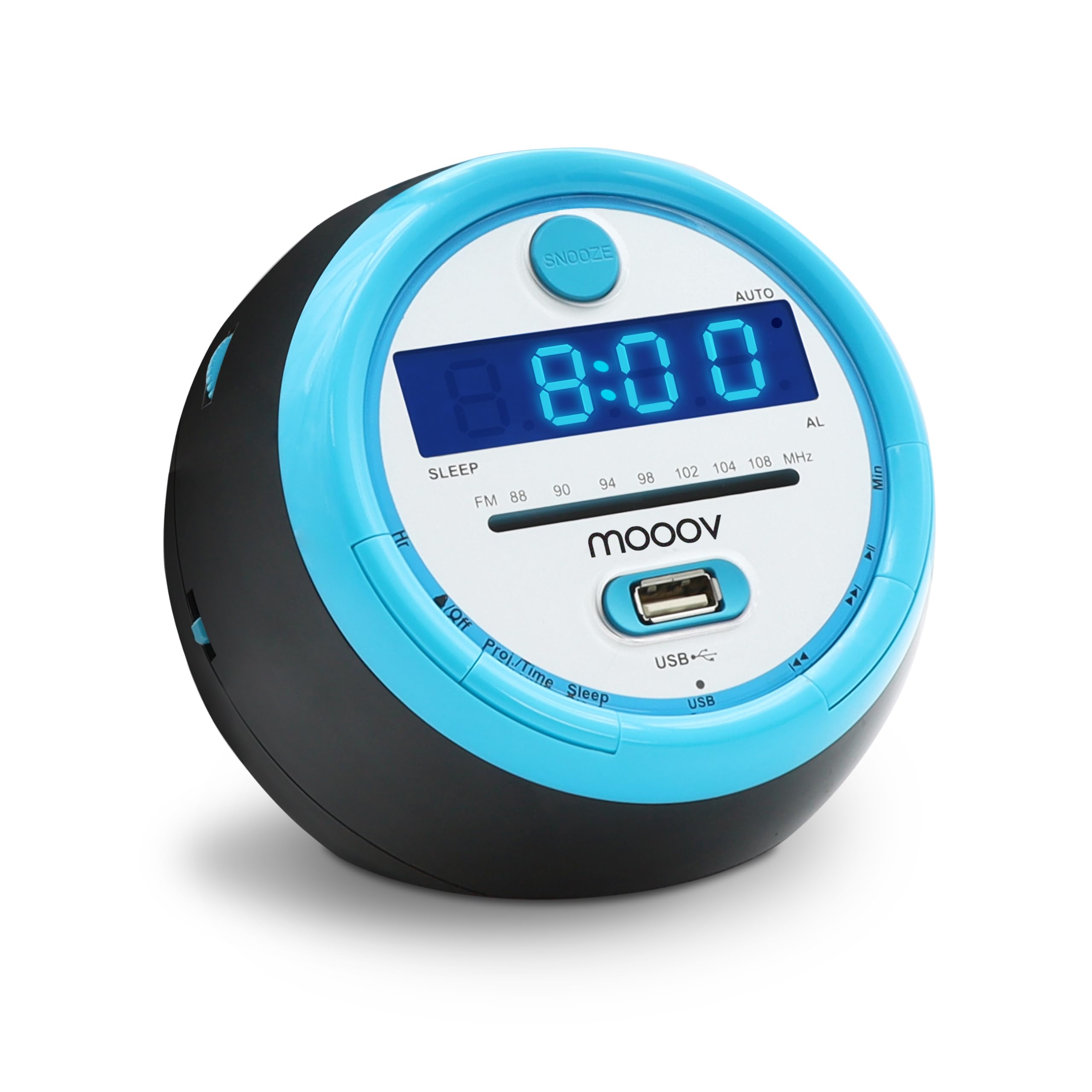 METRONIC 477016 Radio Réveil Projection Plafond Horloge Affichage Led Sportsman - Clock Alarme Matin Buzzer, FM, MP3 - Alimentation Prise Secteur - Bleu & Noir