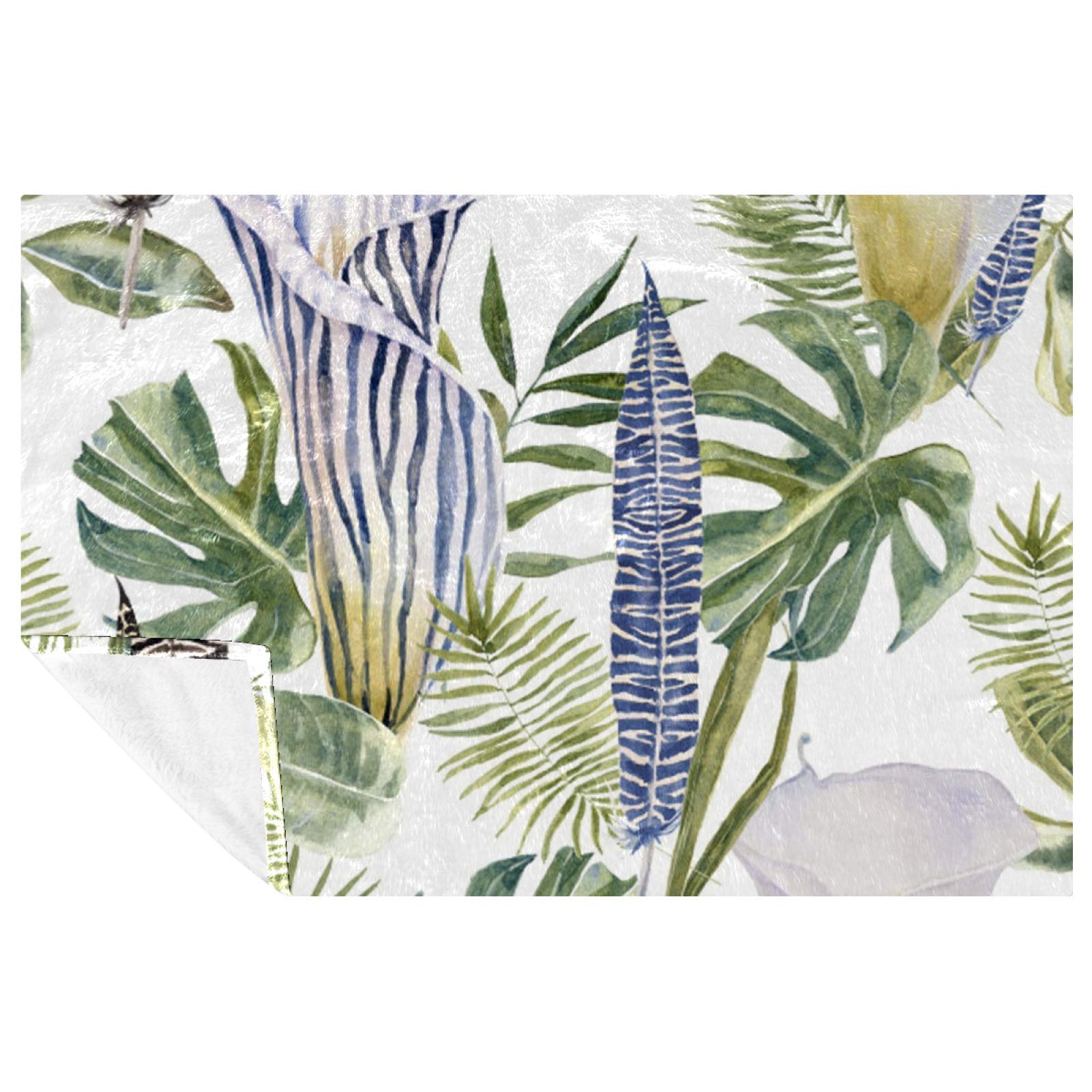 Couverture plaid doux lit et canapé avec motif feuille style nature 150x100