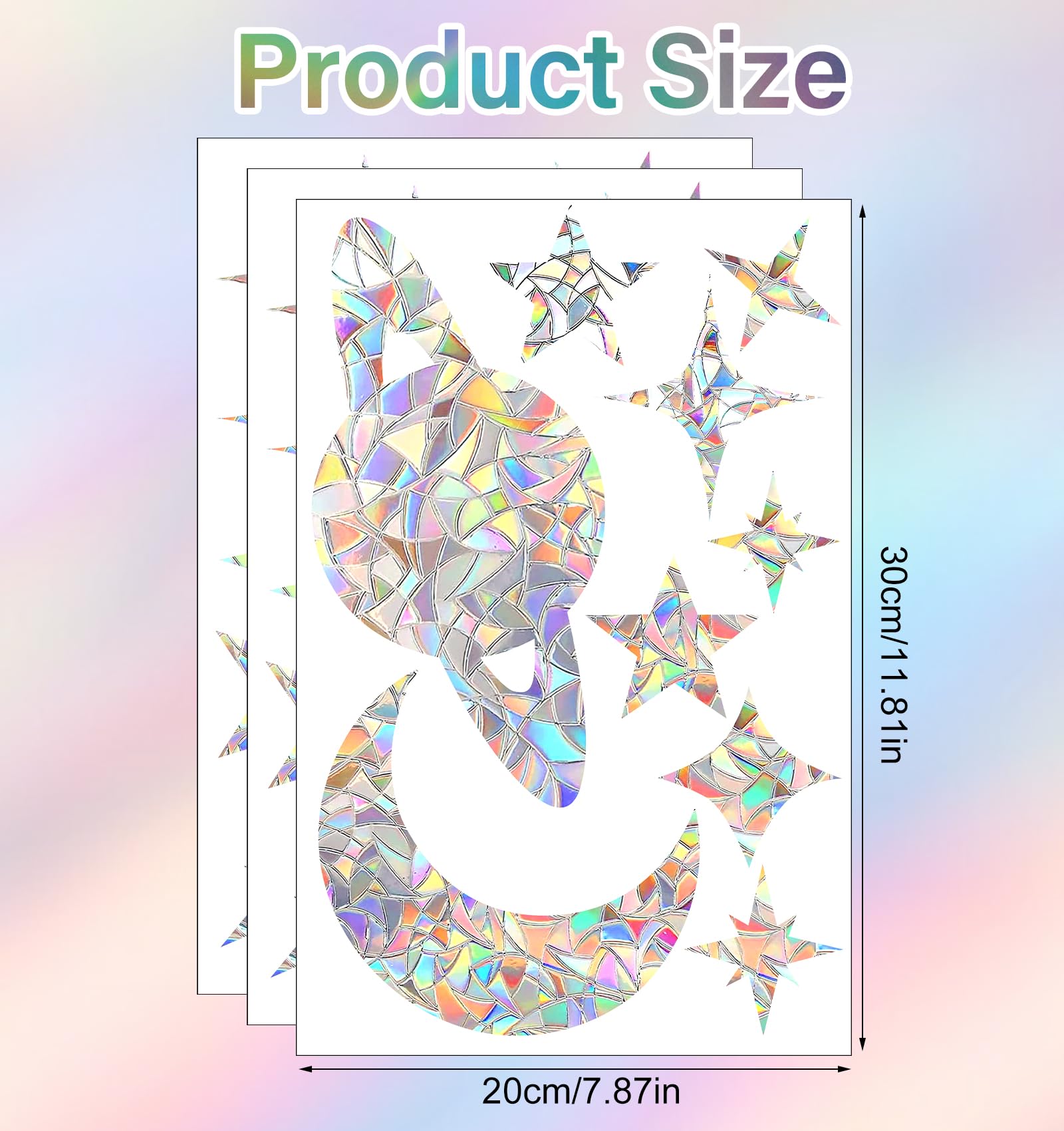 Lot De 37 Autocollants Suncatcher - Film Arc-en-ciel Pour Fenêtre - Motif étoiles Et Lune Avec Effet Prisme - Décoration En Verre - Pour Portes De Terrasse, Fenêtres - Utilisation Facile