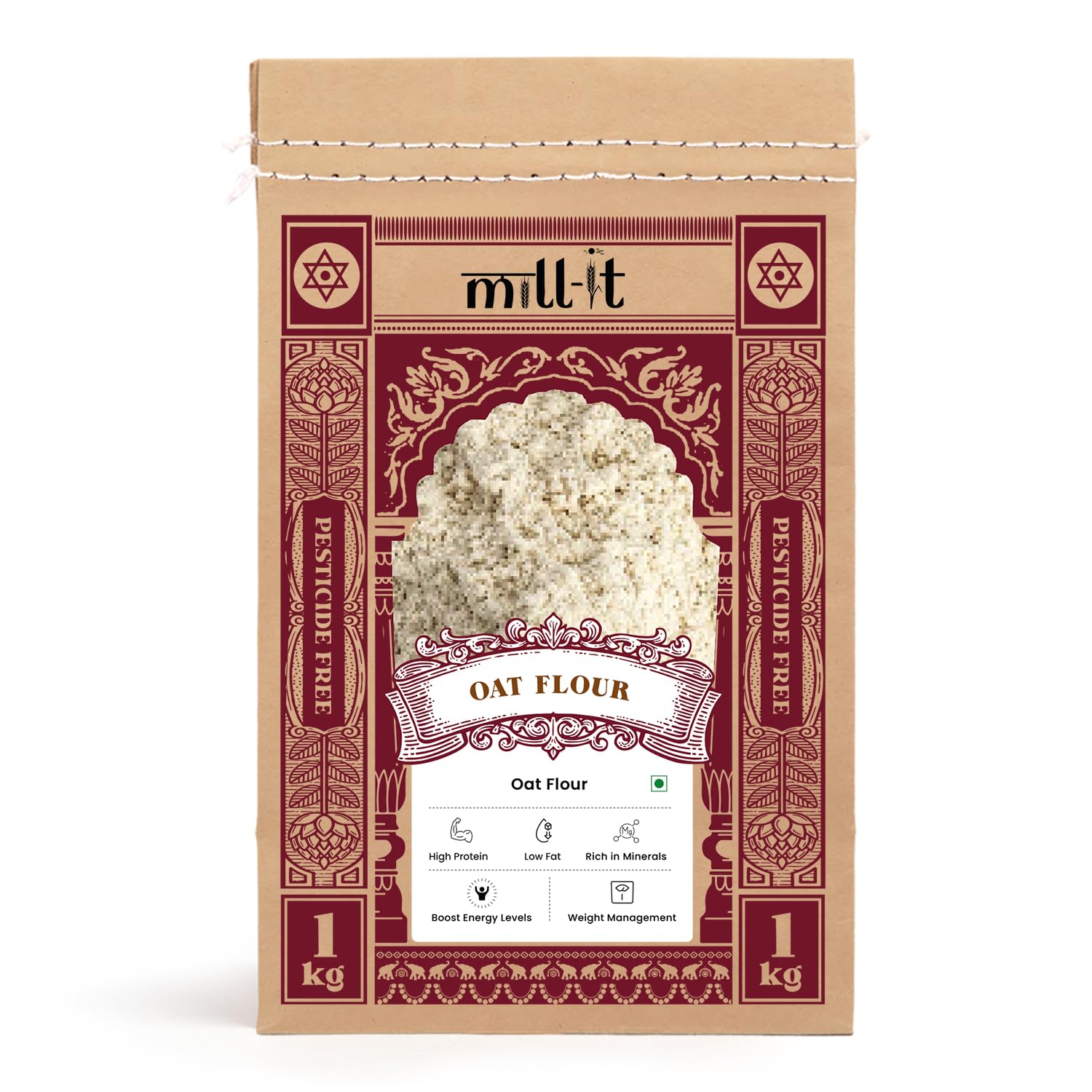 mill-it Milled On Order: Oats Atta 1kg|Freshly Milled Within 24 Hours |100% Whole Grain Oats Flour|Stone-Cold Ground|Certified Chemical-Free|No Preservatives|Naturally Gluten-Free