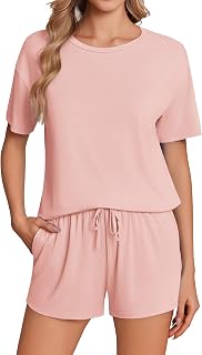 Pajama Set for Women Viscose from Bamboo Short Sleeve Tops and Shorts Set 2 Piece Lounge Set