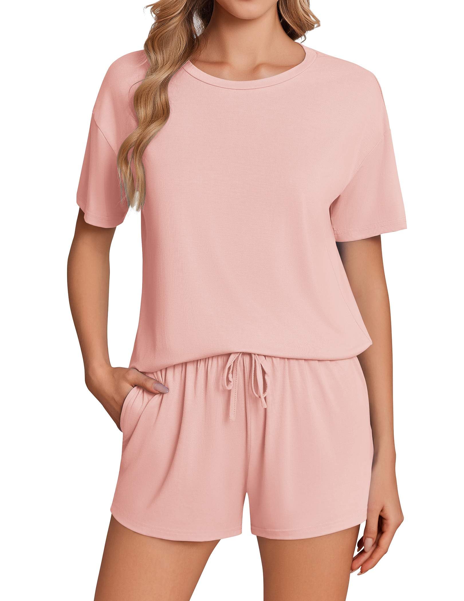 Ekouaer Women's Bamboo Viscose Pajama Set | Short Sleeve & Shorts | Comfortable Loungewear for Home | Breathable & Styli