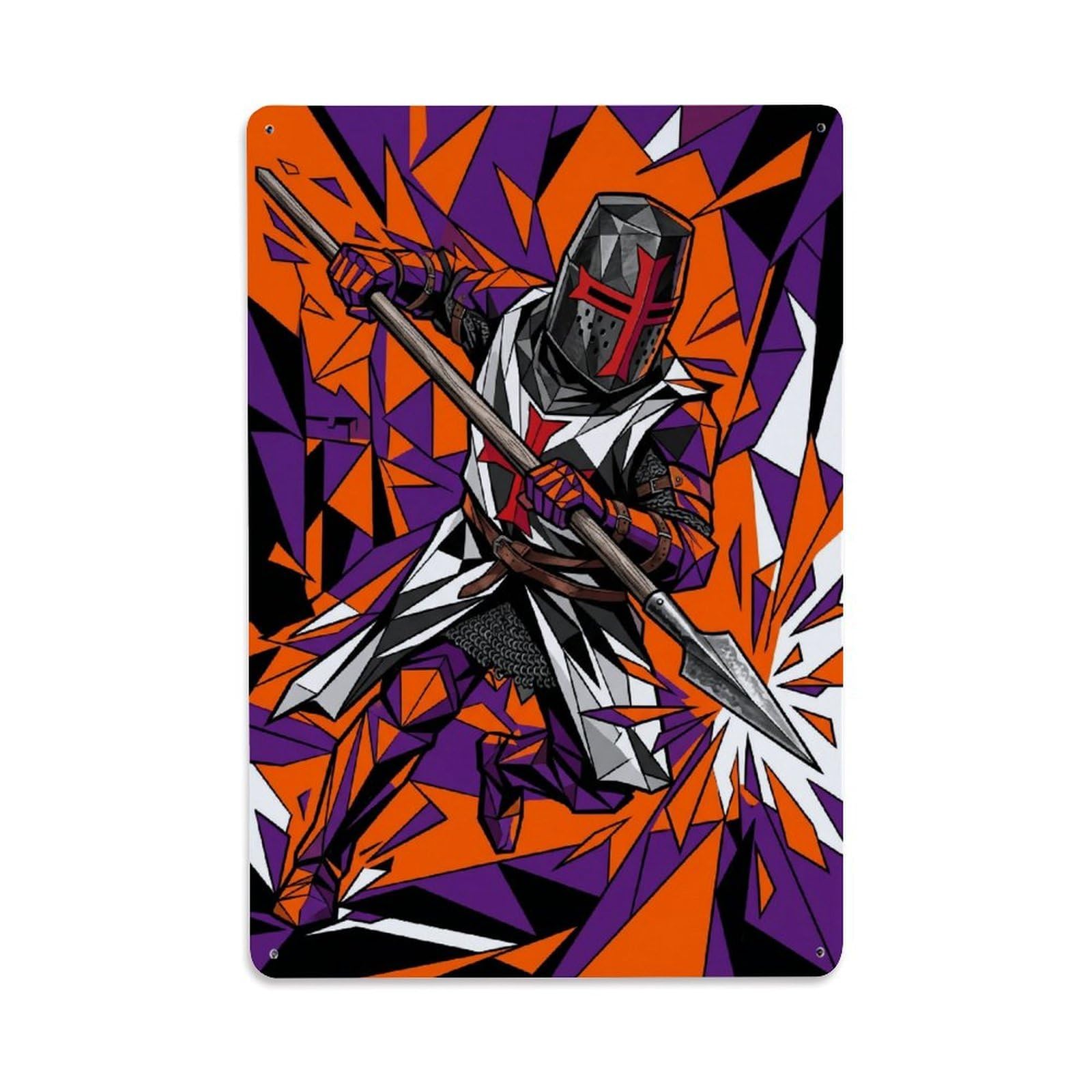Olhnbad Style Sword Fighter Crusader Knight Medieval Armour Geometric Metal Tin Sign