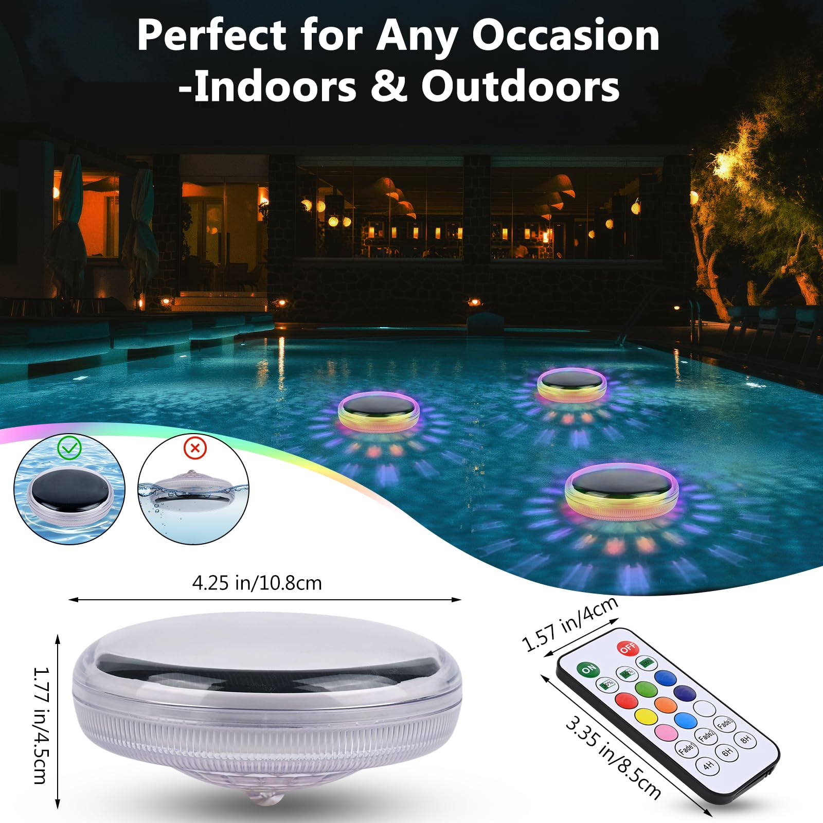 Lot De 2 Lampes LED Submersibles Pour Piscine - IP68 étanche - Télécommande RF (61 M) - 16 Couleurs - Aimants Et Ventouses Inclus