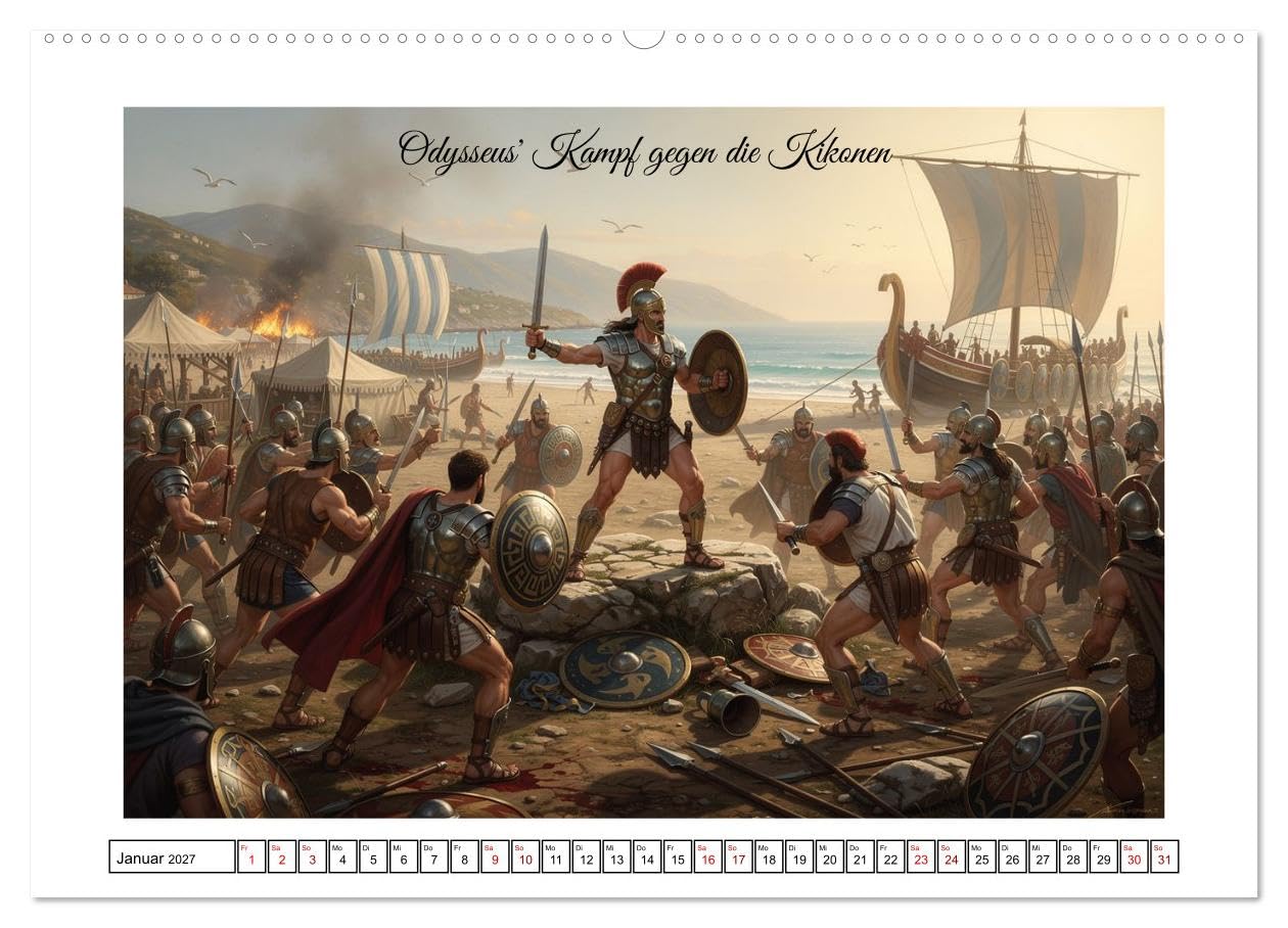 Die Irrfahrten des Odysseus (hochwertiger Premium Wandkalender 2027 DIN A2 quer), Kunstdruck in Hochglanz: Griechische Legende - Stationen der gefährlichen Heimfahrt (CALVENDO Kunst)