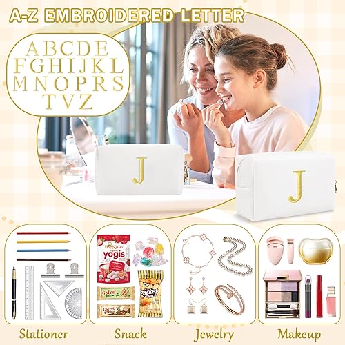 Miniatura 7 de Bolsa de maquillaje con inicial de regalo personalizado, con letras bordadas doradas, bolsa de cosméticos para niñas adolescentes, bolsa de aseo de