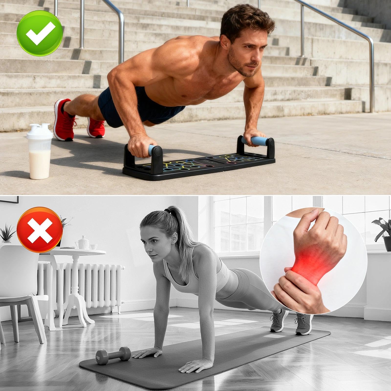 Liegestütze Brett Faltbares, Liegestützbrett Tragbar, Liegestütz | Liegestütze Griff, Liegestützplatte, Liegestütz-Trainingsbrett mit 2 Elastisches Widerstandsseil für Muskeltraining Fitness